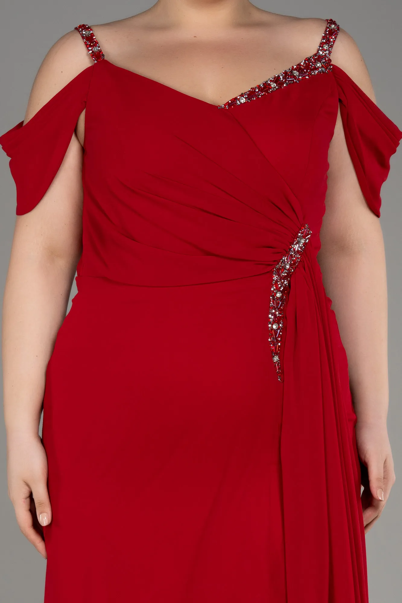 Red-Long Chiffon Plus Size Evening Gown ABU3742