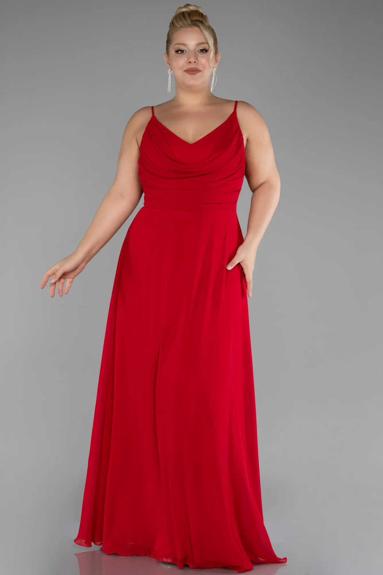 Red-Long Chiffon Plus Size Prom Dress ABU4166