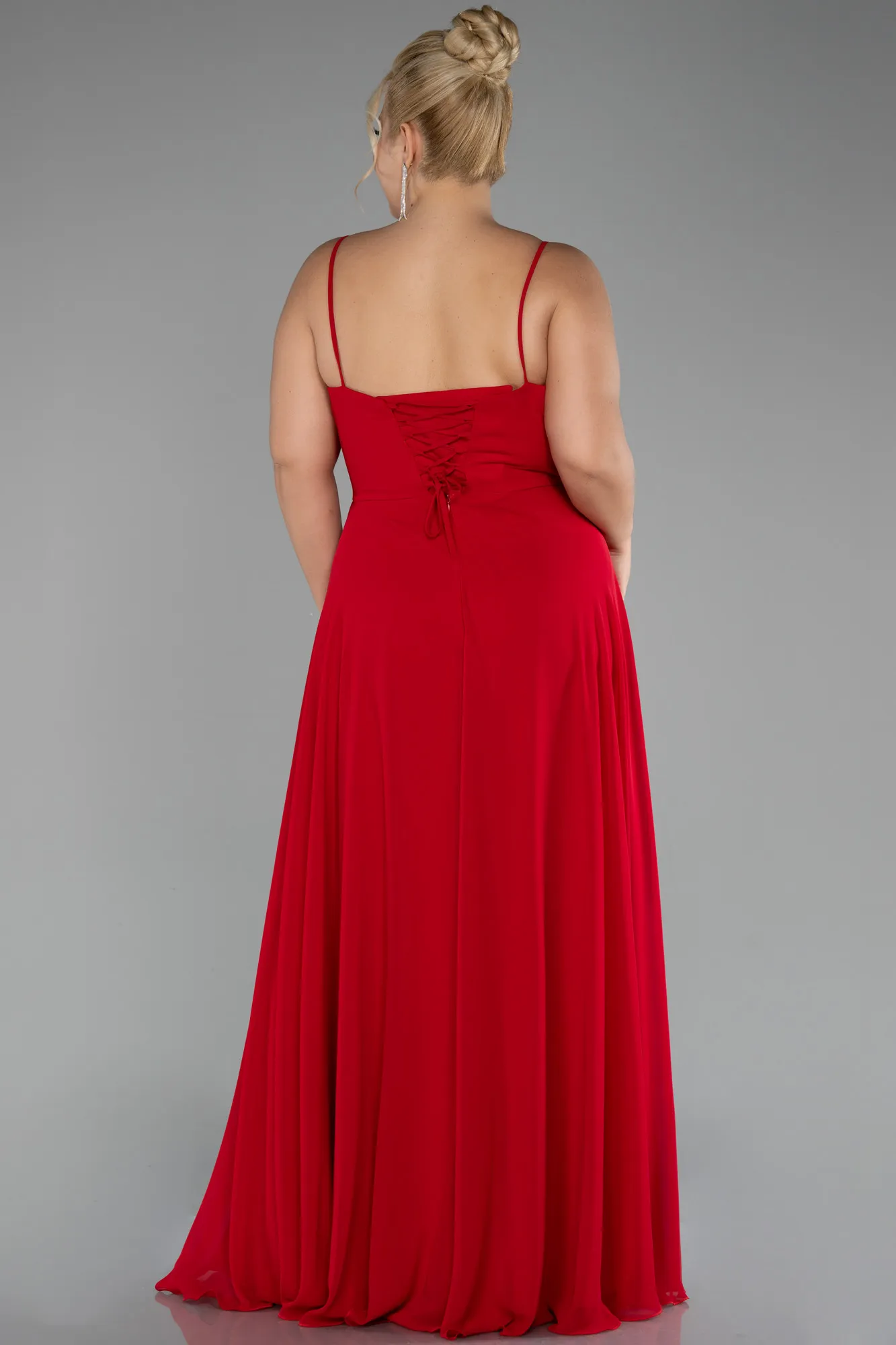 Red-Long Chiffon Plus Size Prom Dress ABU4166