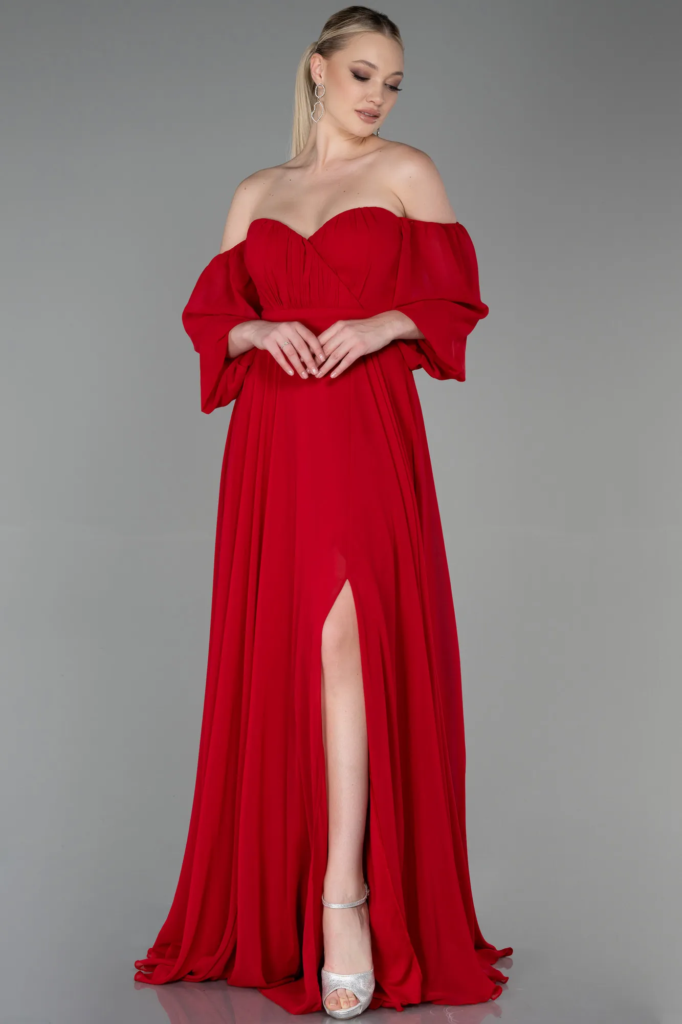Red-Long Chiffon Prom Gown ABU2457