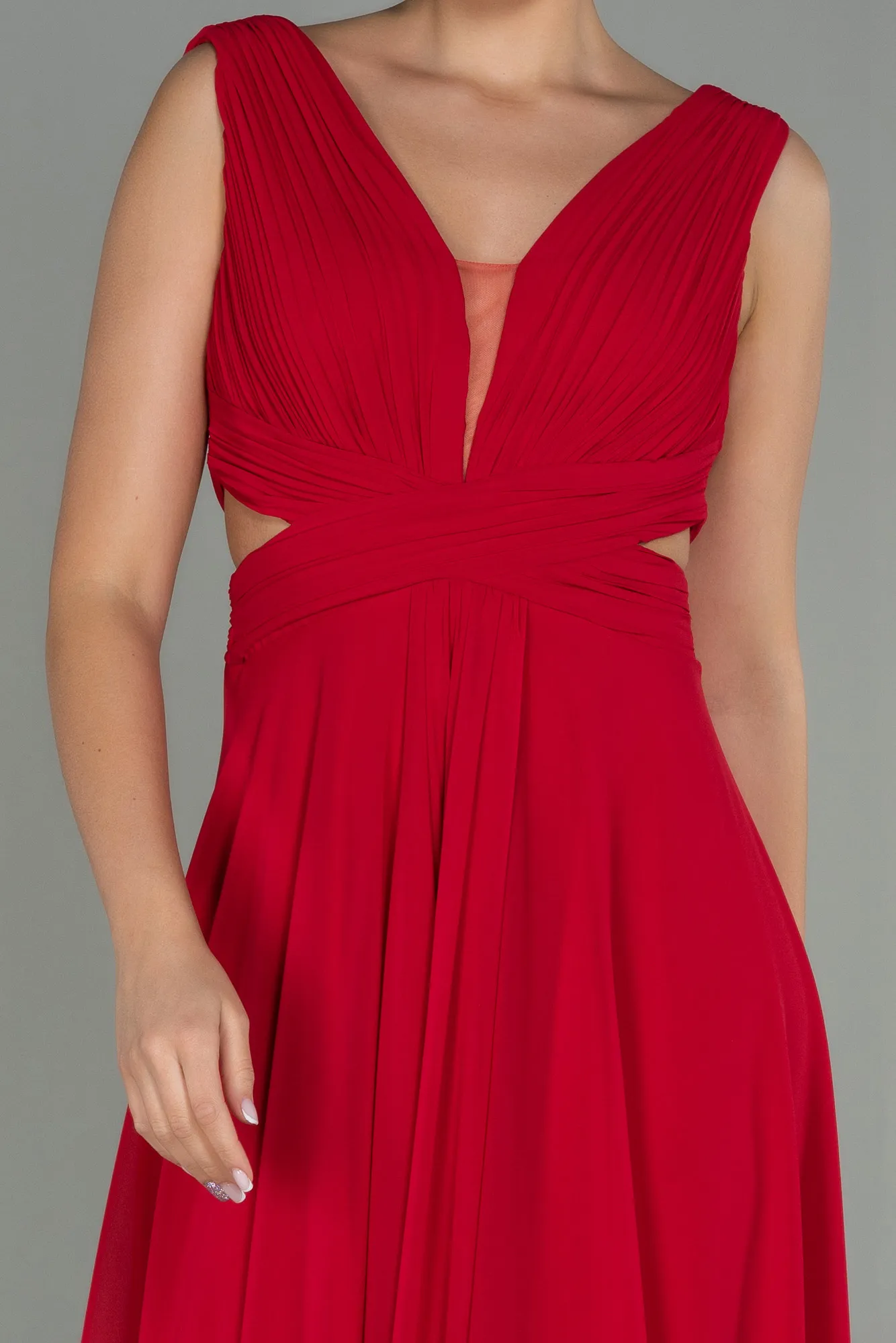 Red-Long Chiffon Prom Gown ABU3066