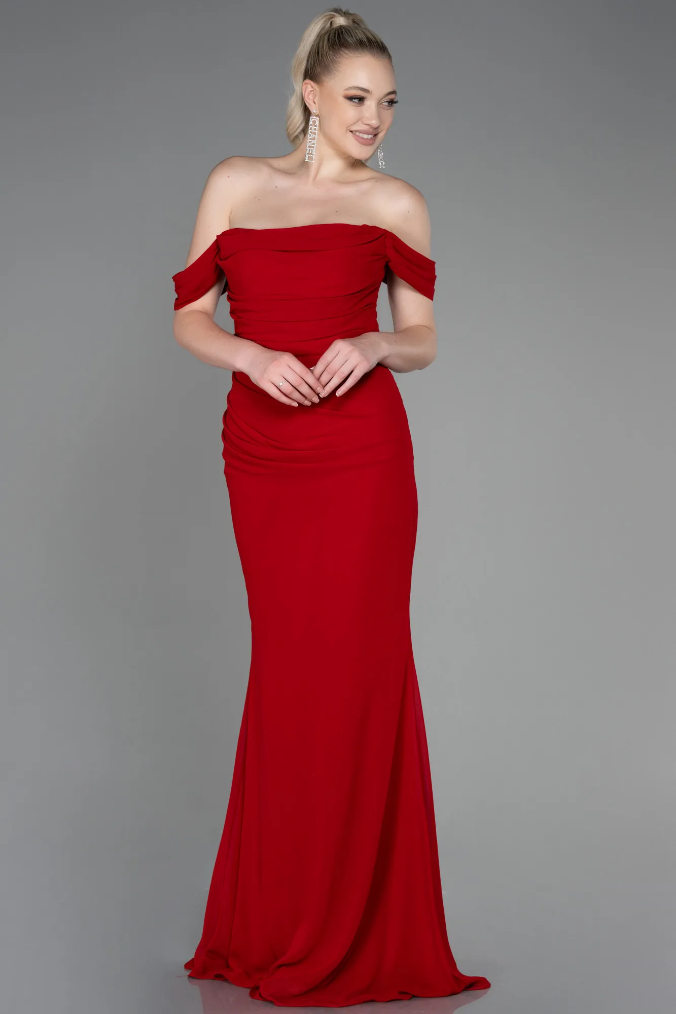 Red-Long Chiffon Prom Gown ABU3211