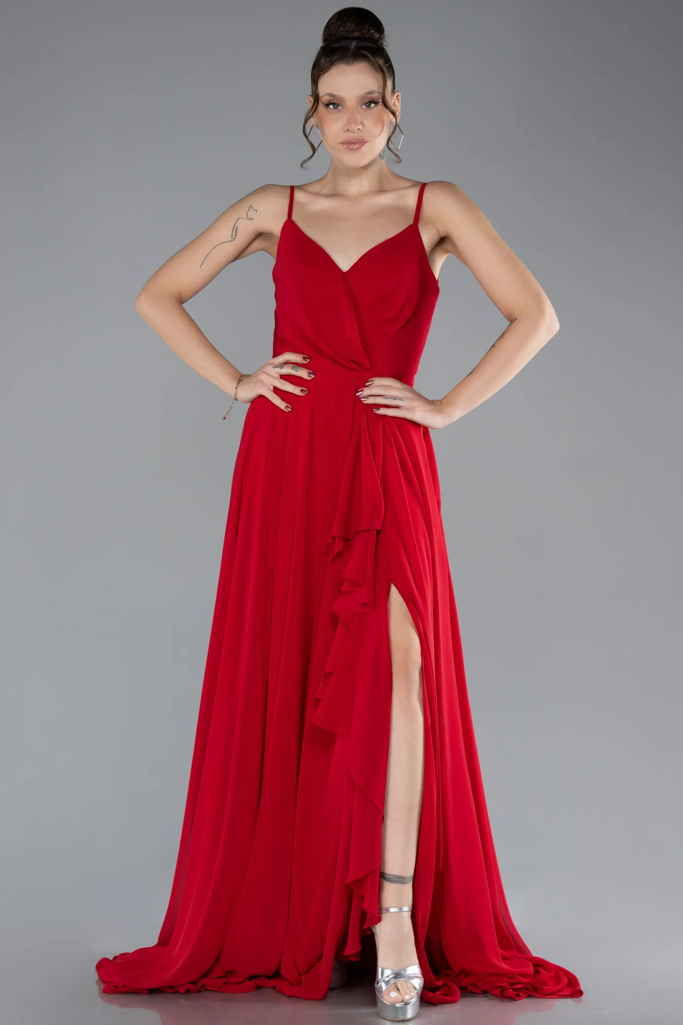 Red-Long Chiffon Prom Gown ABU4412