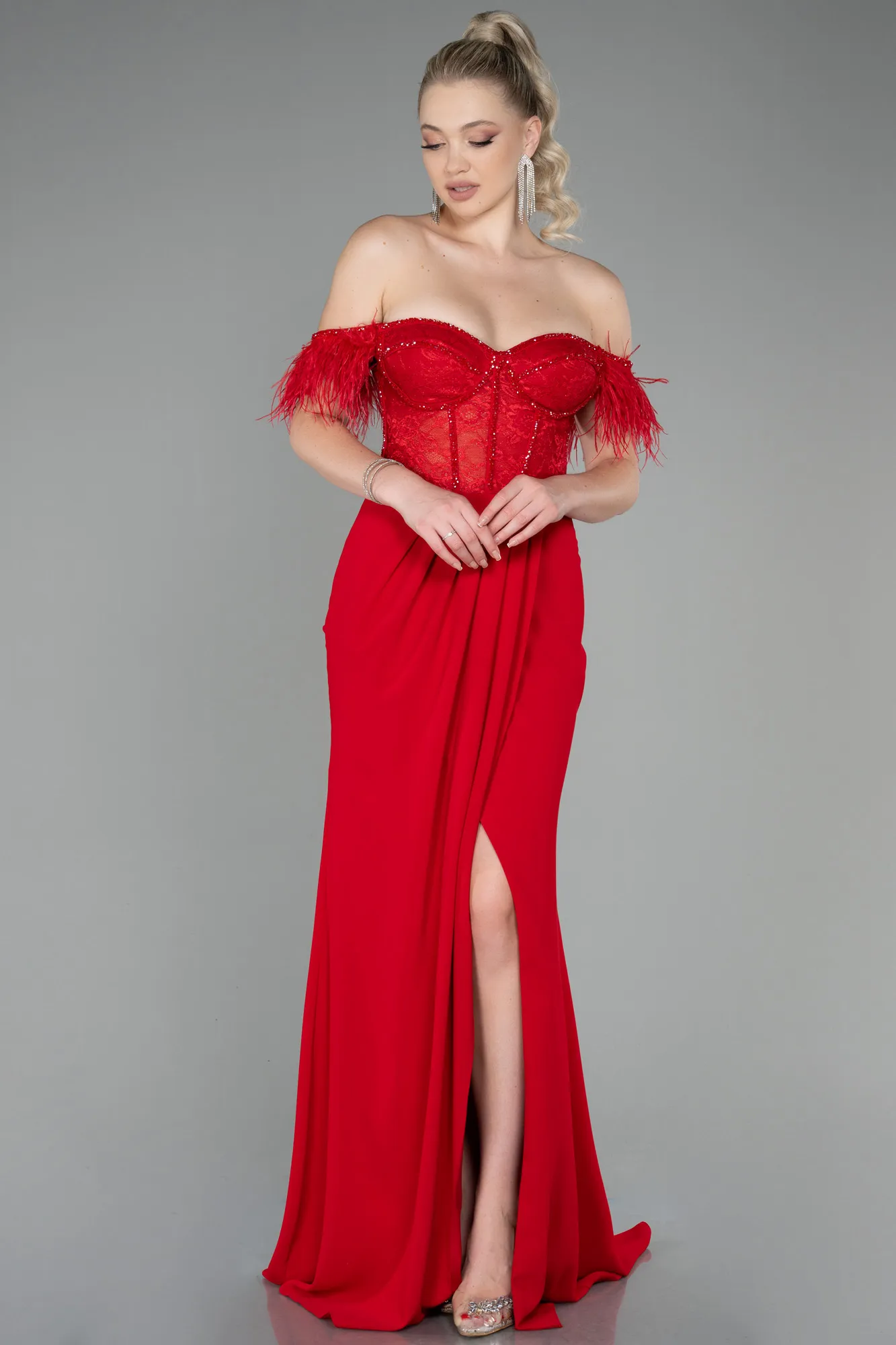 Red-Long Dantelle Evening Dress ABU3263