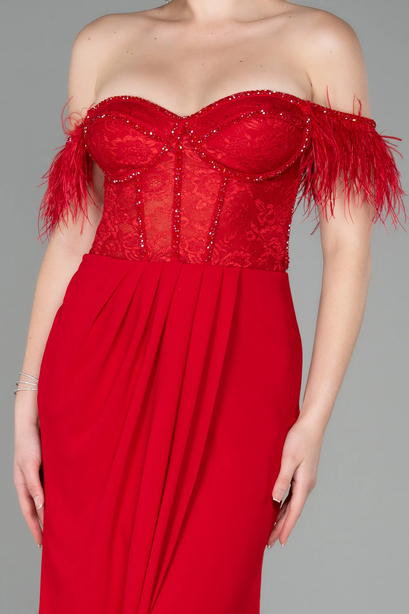 Red-Long Dantelle Evening Dress ABU3263