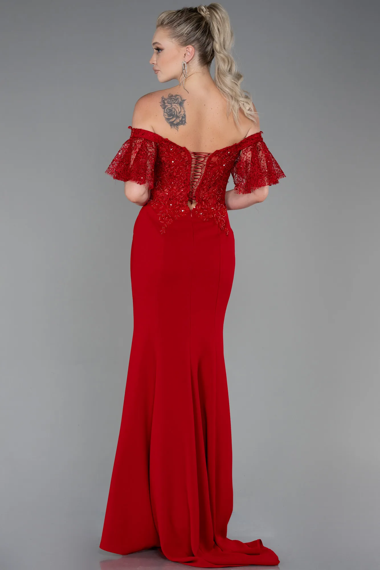 Red-Long Dantelle Mermaid Prom Dress ABU2581