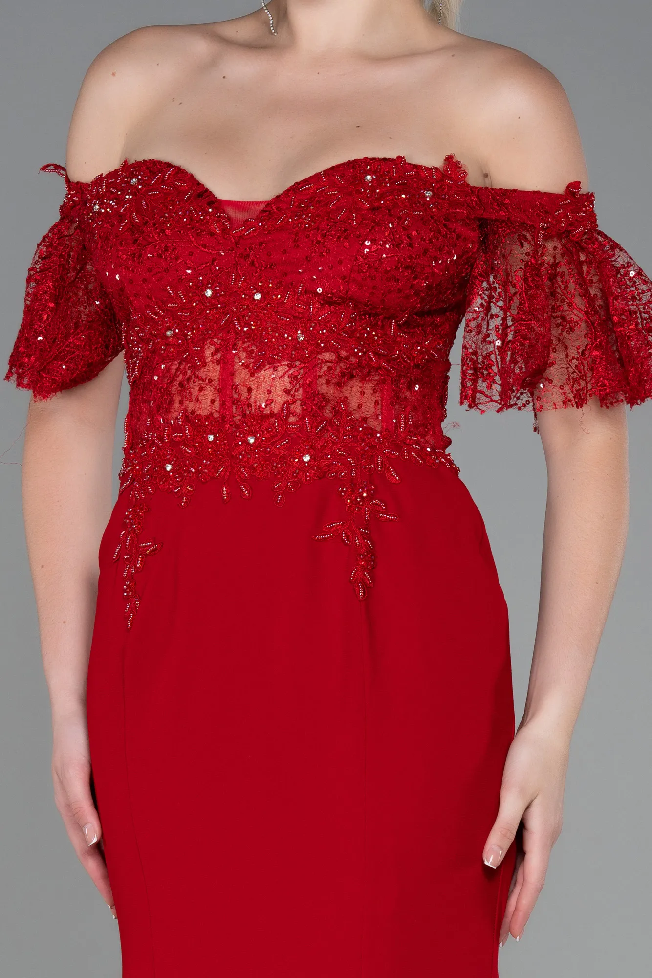 Red-Long Dantelle Mermaid Prom Dress ABU2581