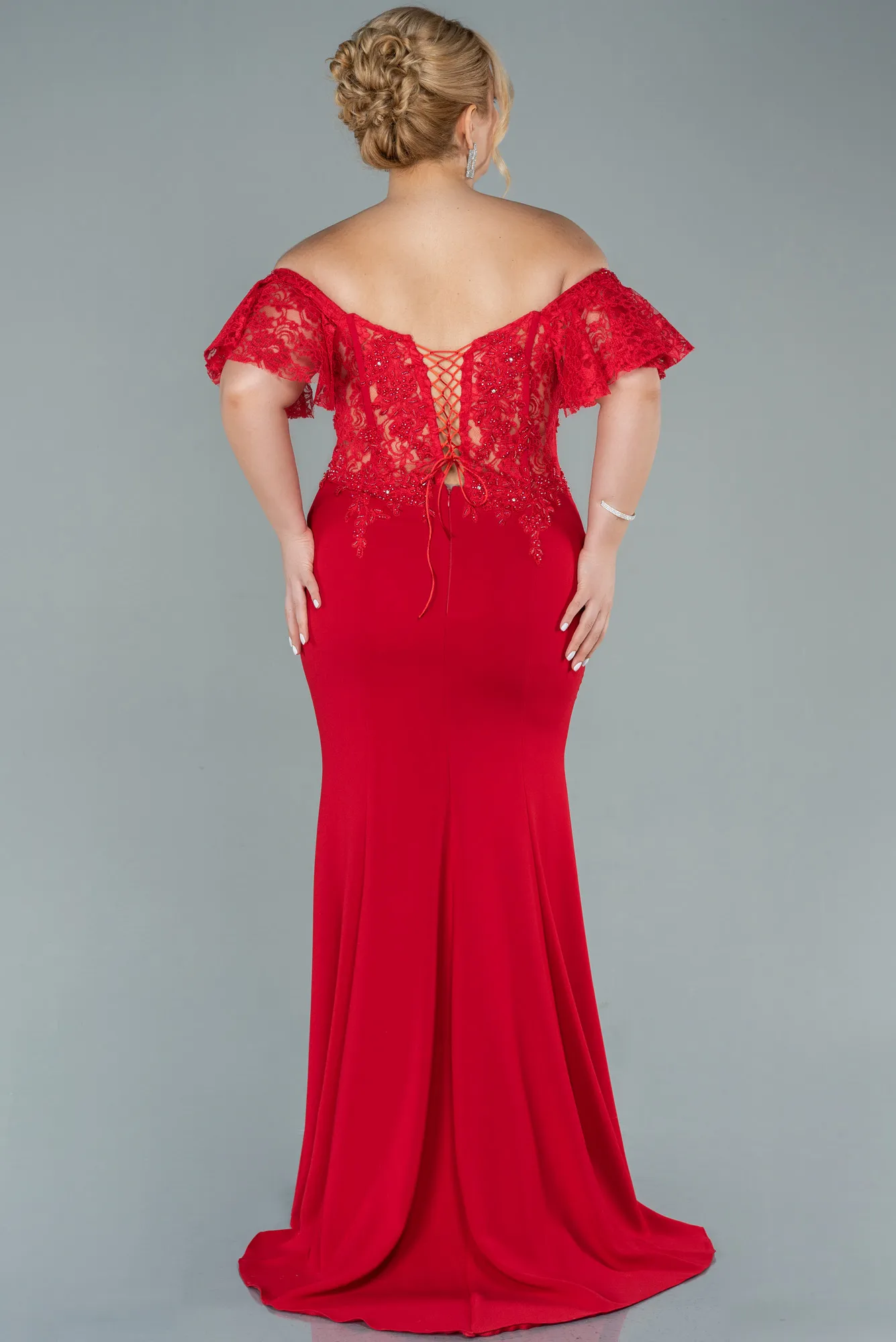 Red-Long Dantelle Plus Size Evening Dress ABU2571