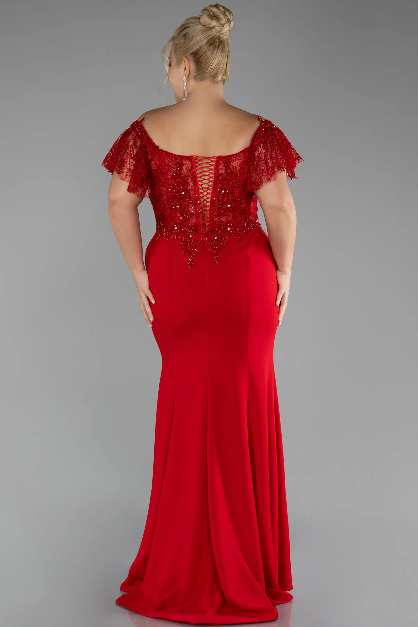 Red-Long Dantelle Plus Size Evening Dress ABU2571