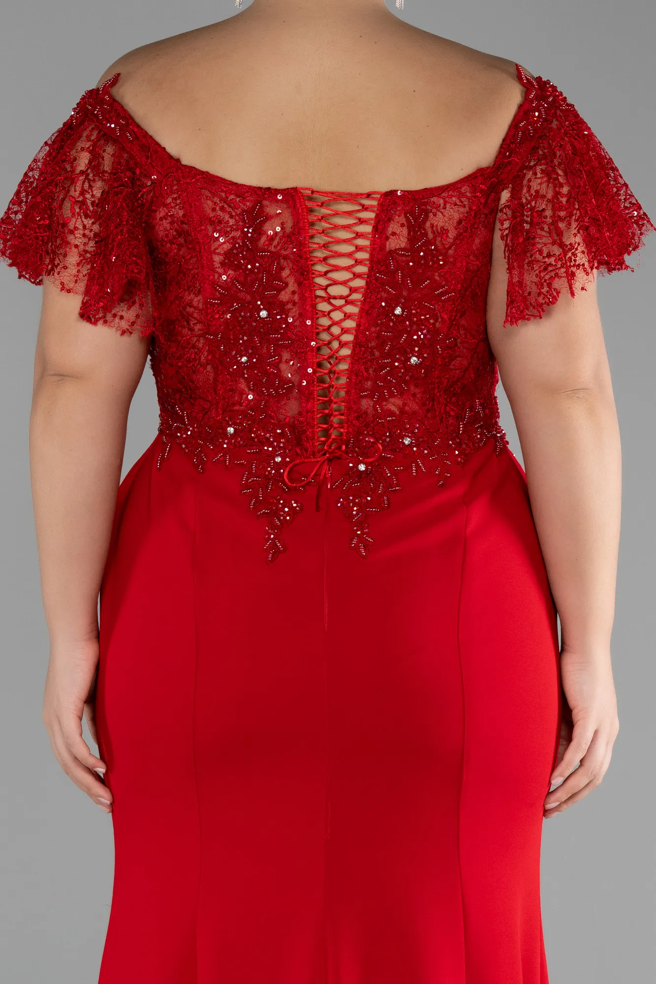 Red-Long Dantelle Plus Size Evening Dress ABU2571