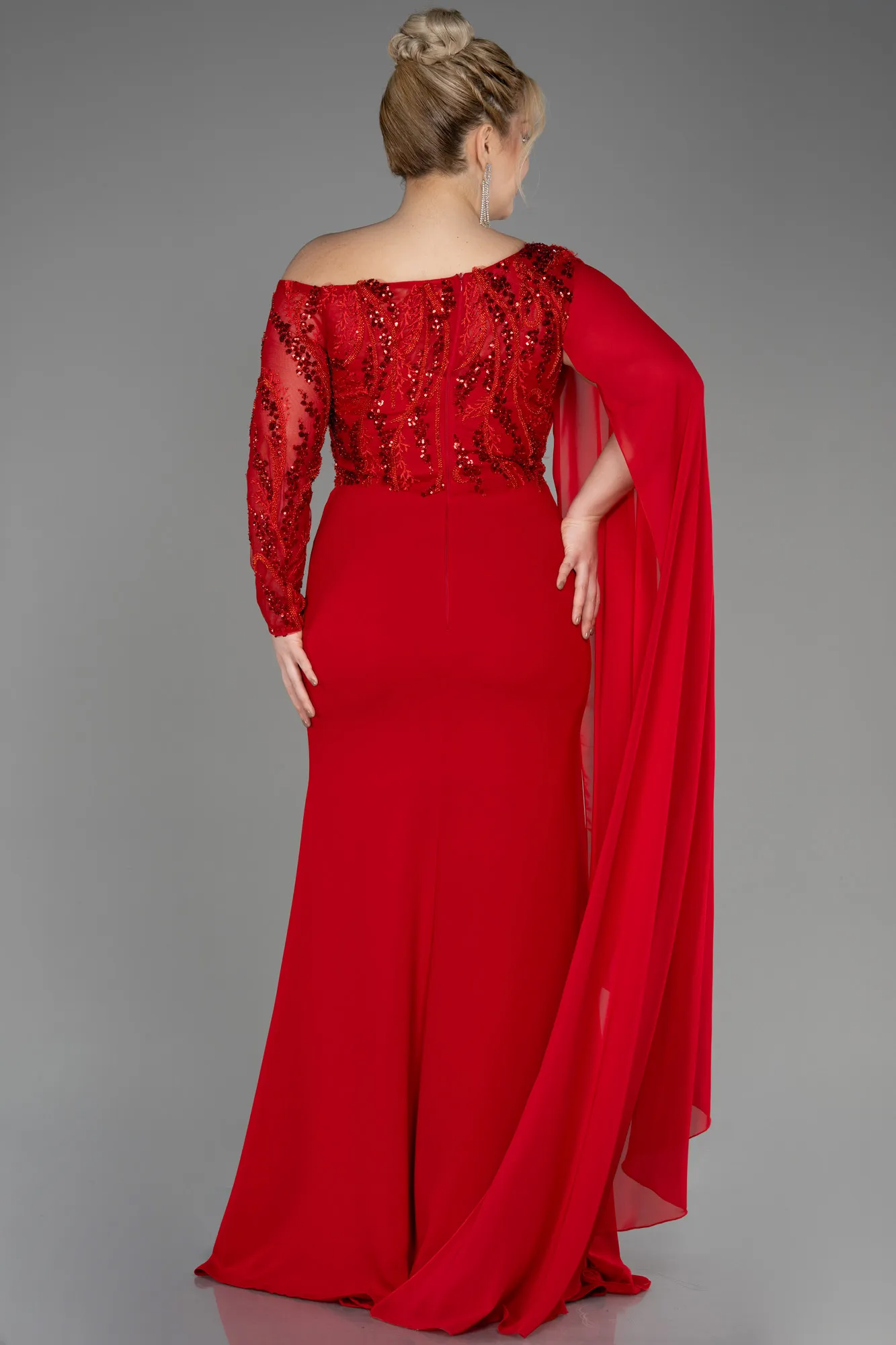 Red-Long Dantelle Plus Size Evening Dress ABU3512