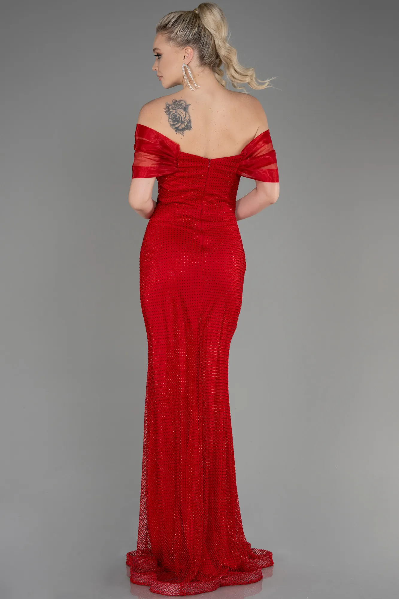 Red-Long File Mermaid Prom Dress ABU3769