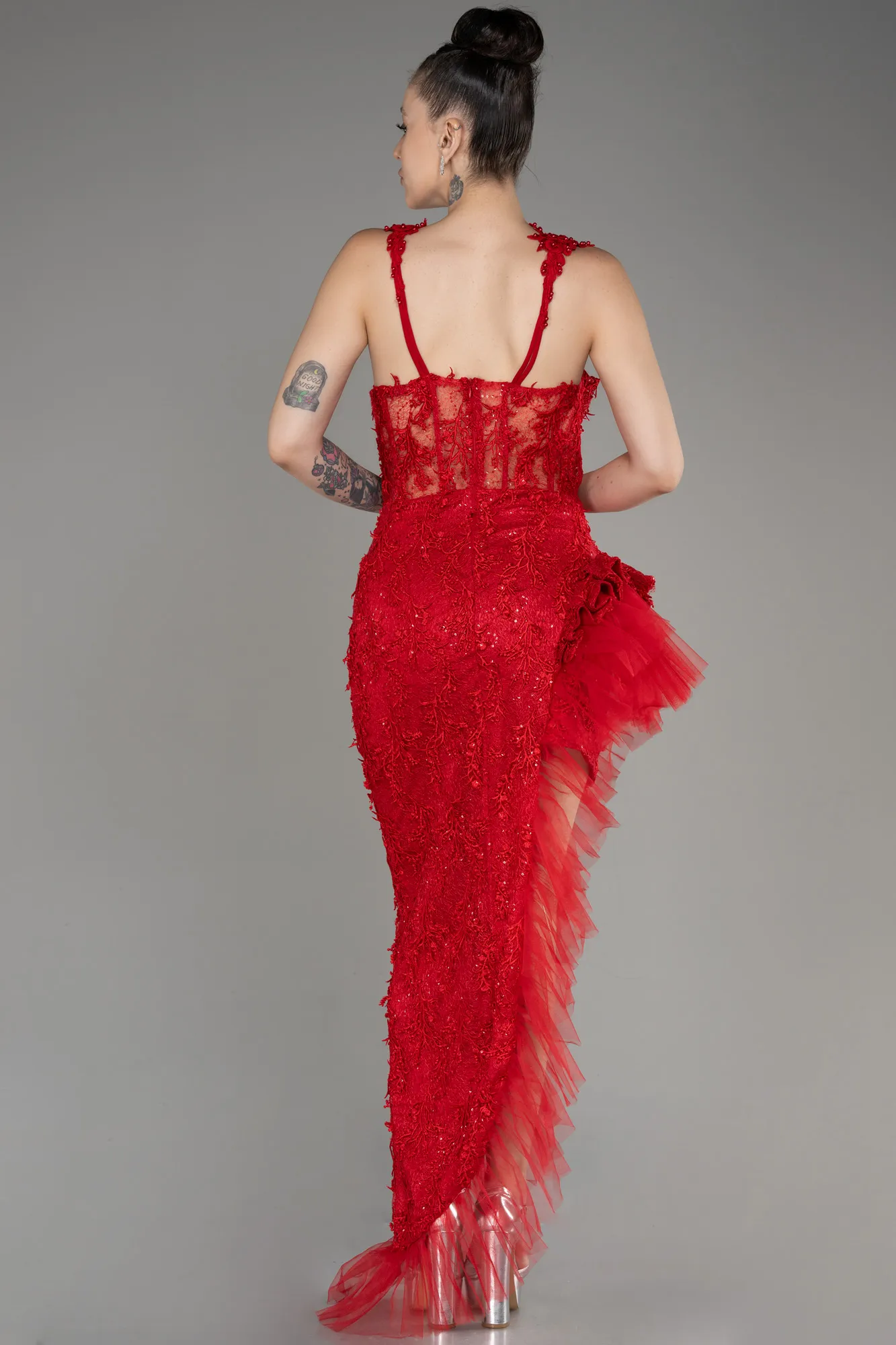 Red-Long Laced Evening Dress ABU4095