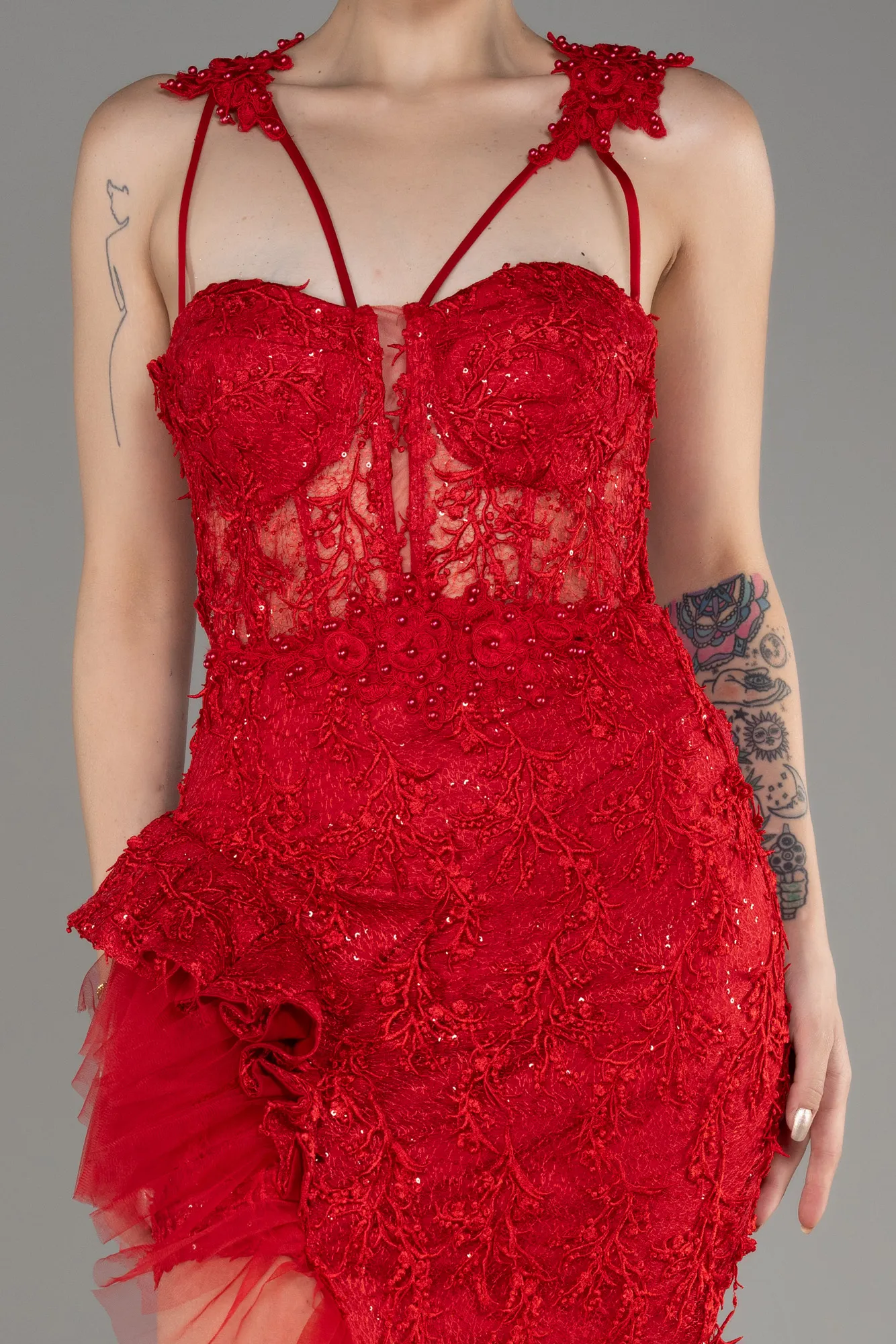 Red-Long Laced Evening Dress ABU4095