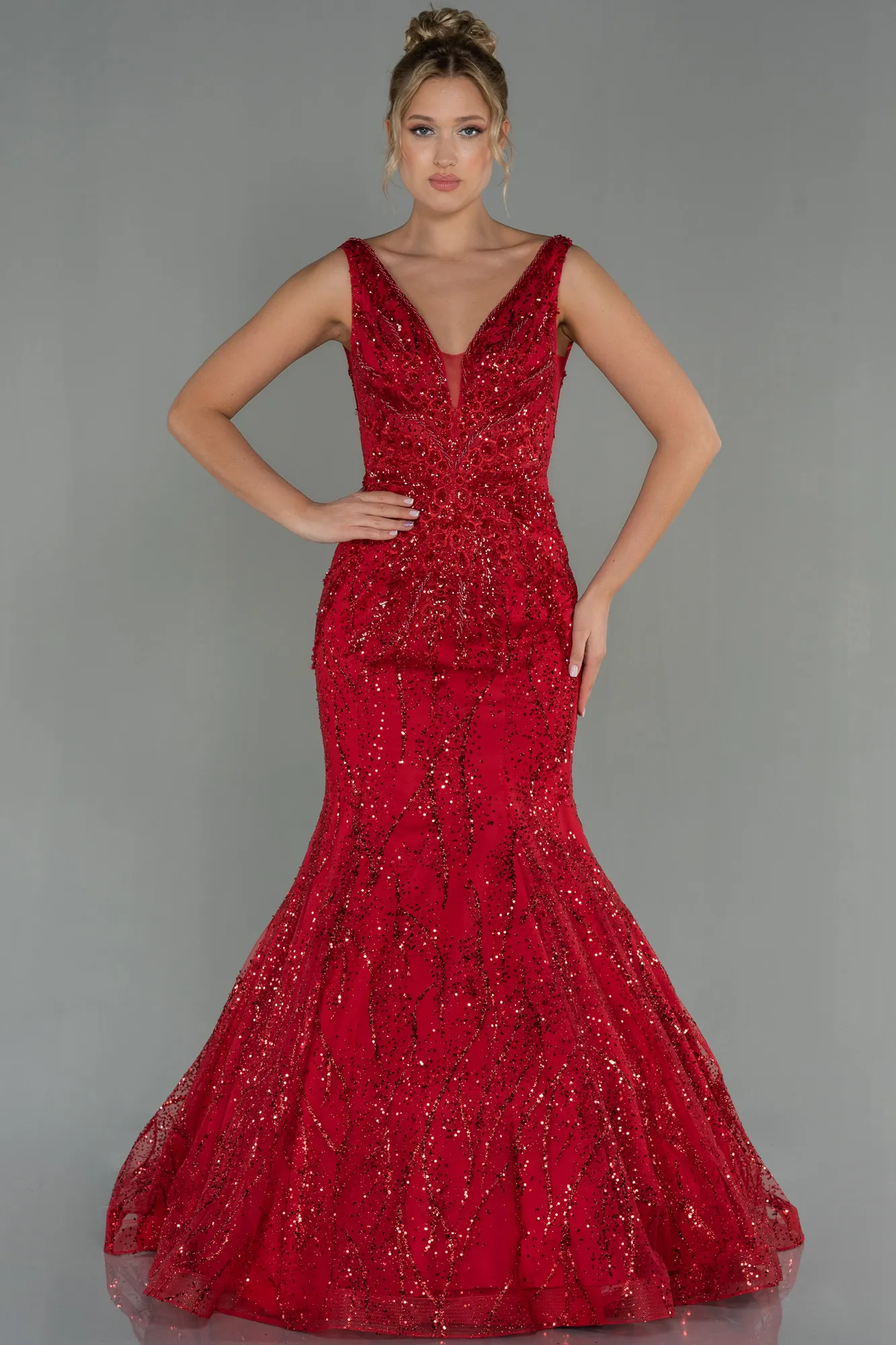 Red-Long Mermaid Evening Dress ABU2988