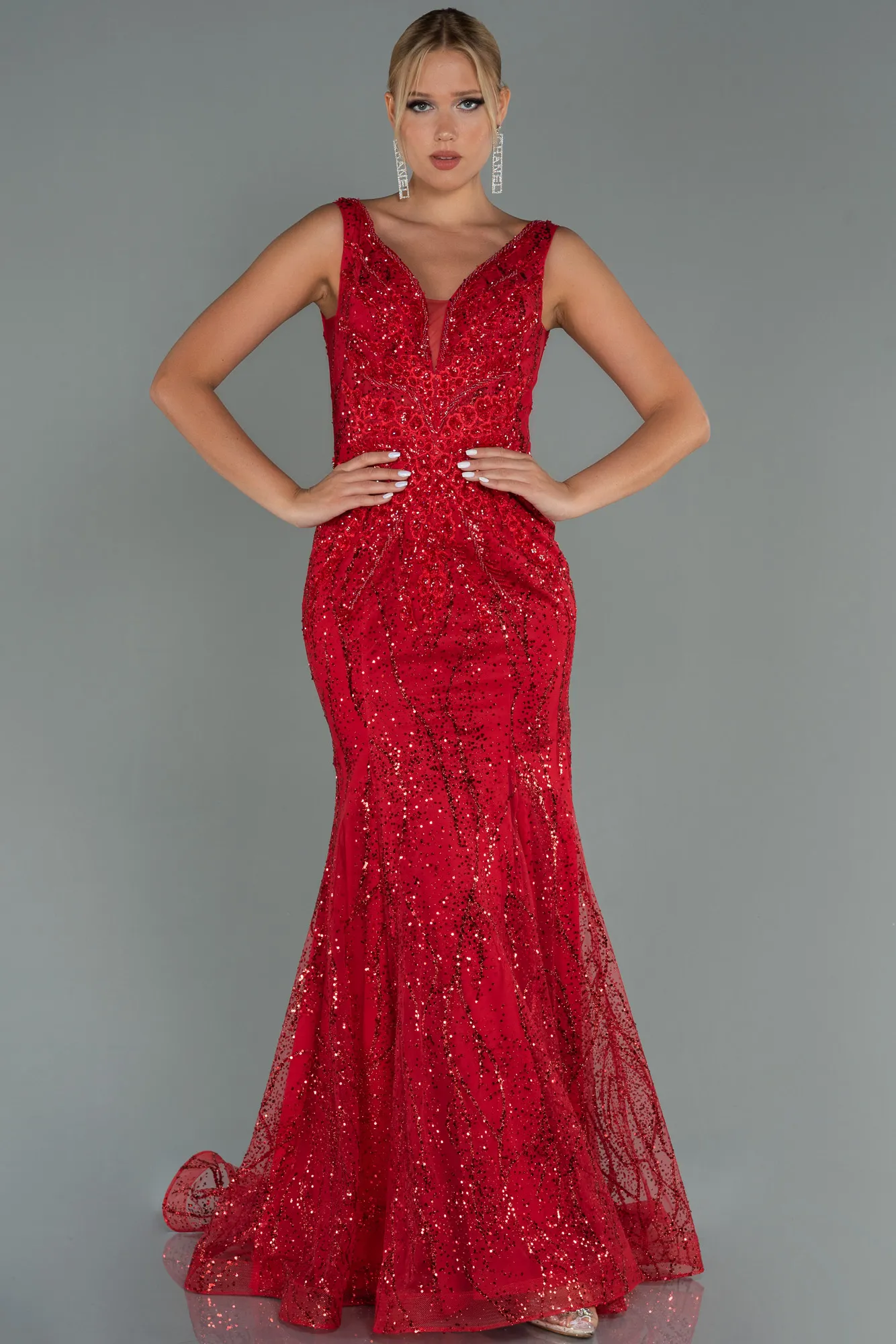 Red-Long Mermaid Evening Dress ABU2988