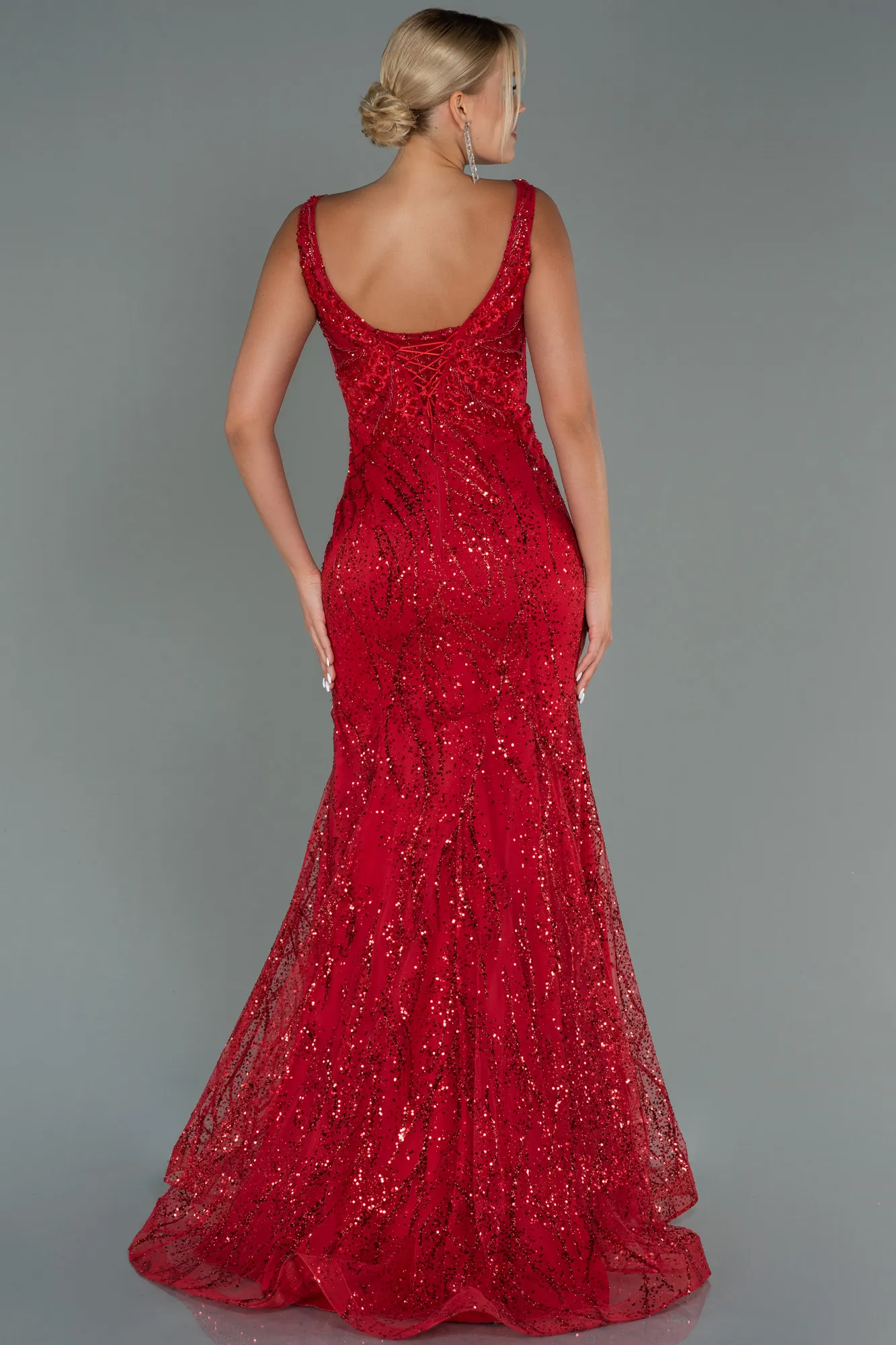 Red-Long Mermaid Evening Dress ABU2988