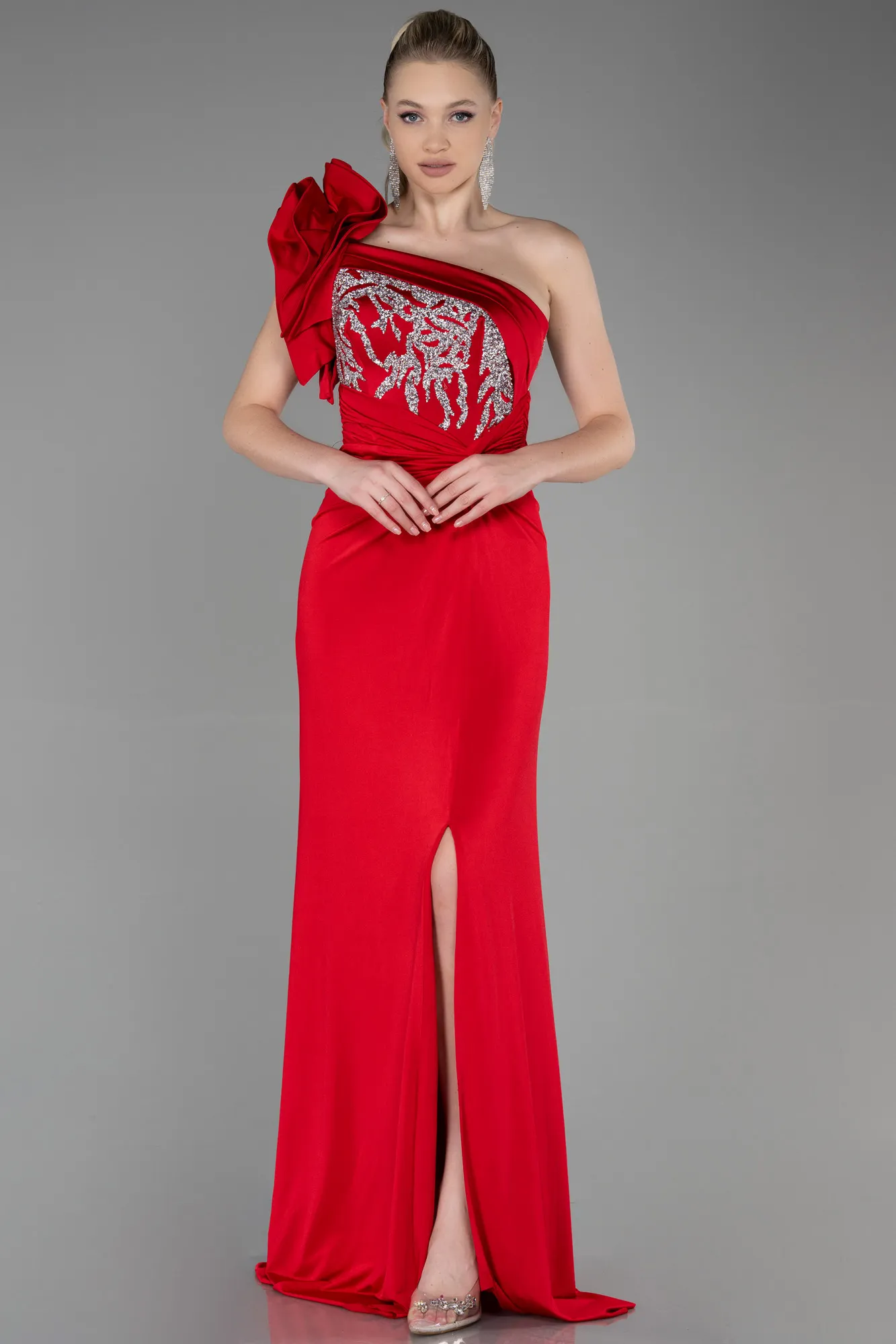 Red-Long Mermaid Evening Dress ABU3349