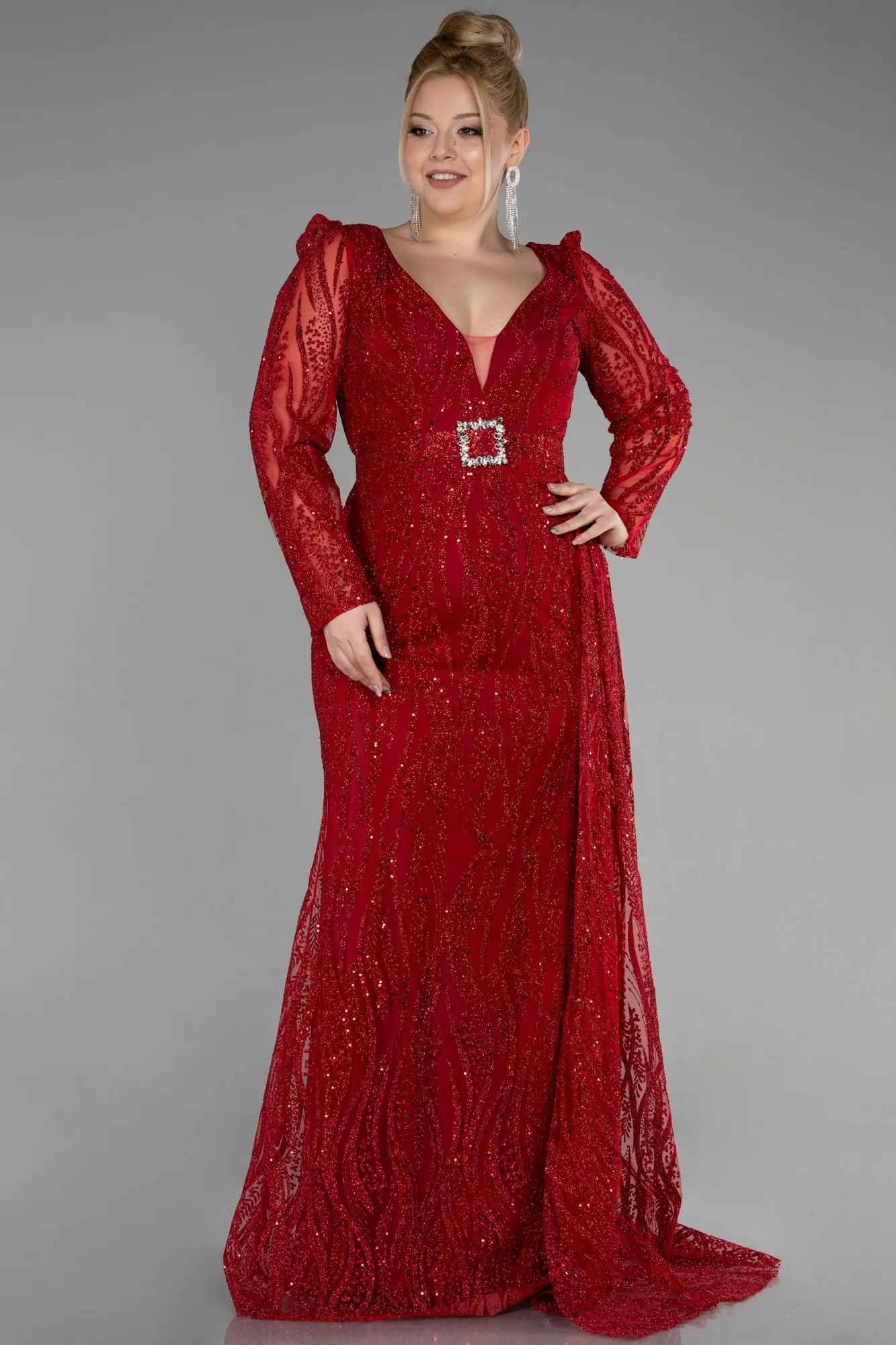 Red-Long Plus Size Engagement Dress ABU3562