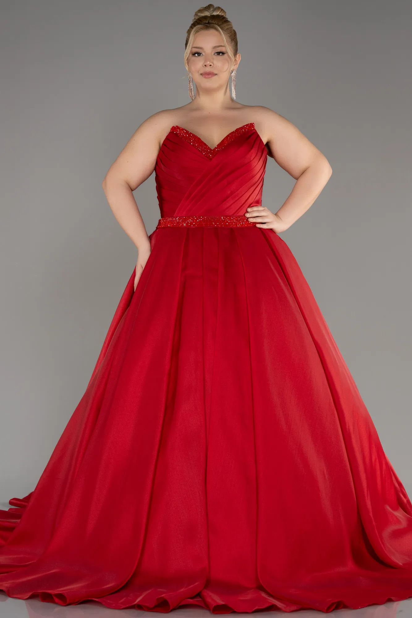 Red-Long Plus Size Engagement Dress ABU3619