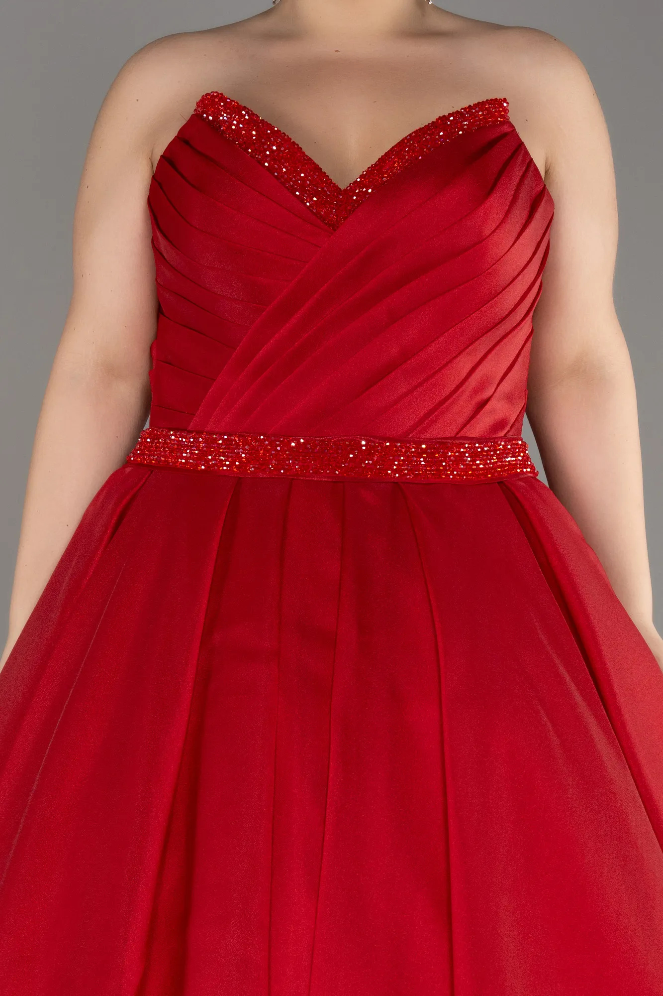 Red-Long Plus Size Engagement Dress ABU3619