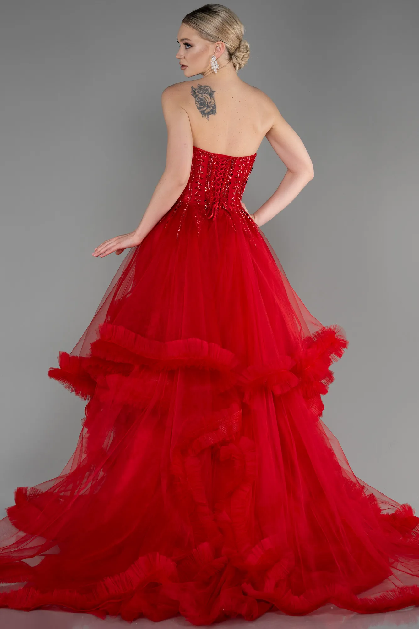 Red-Long Plus Size Engagement Dress ABU3690