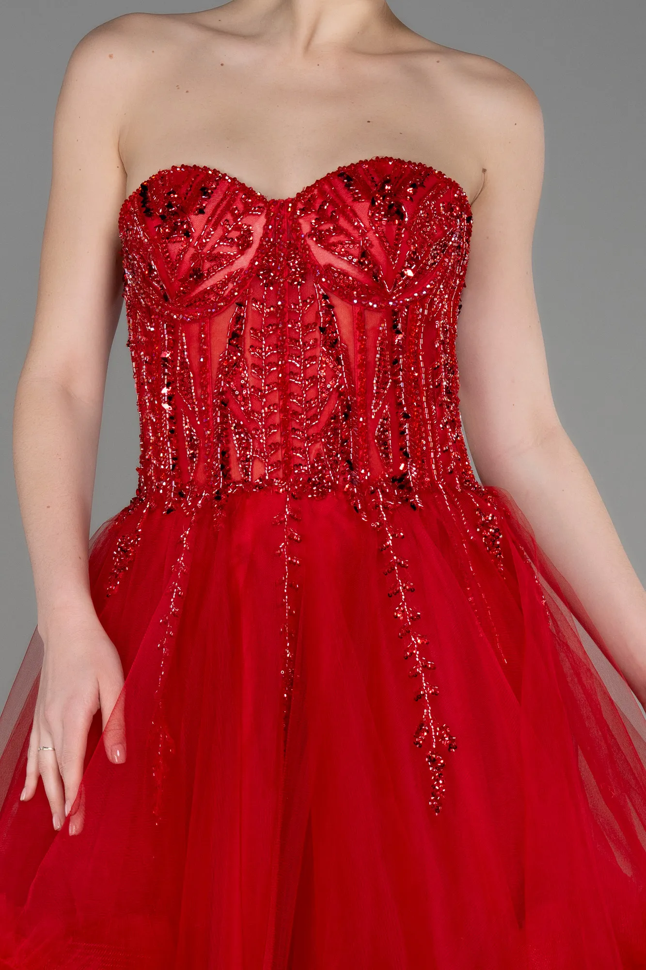 Red-Long Plus Size Engagement Dress ABU3690