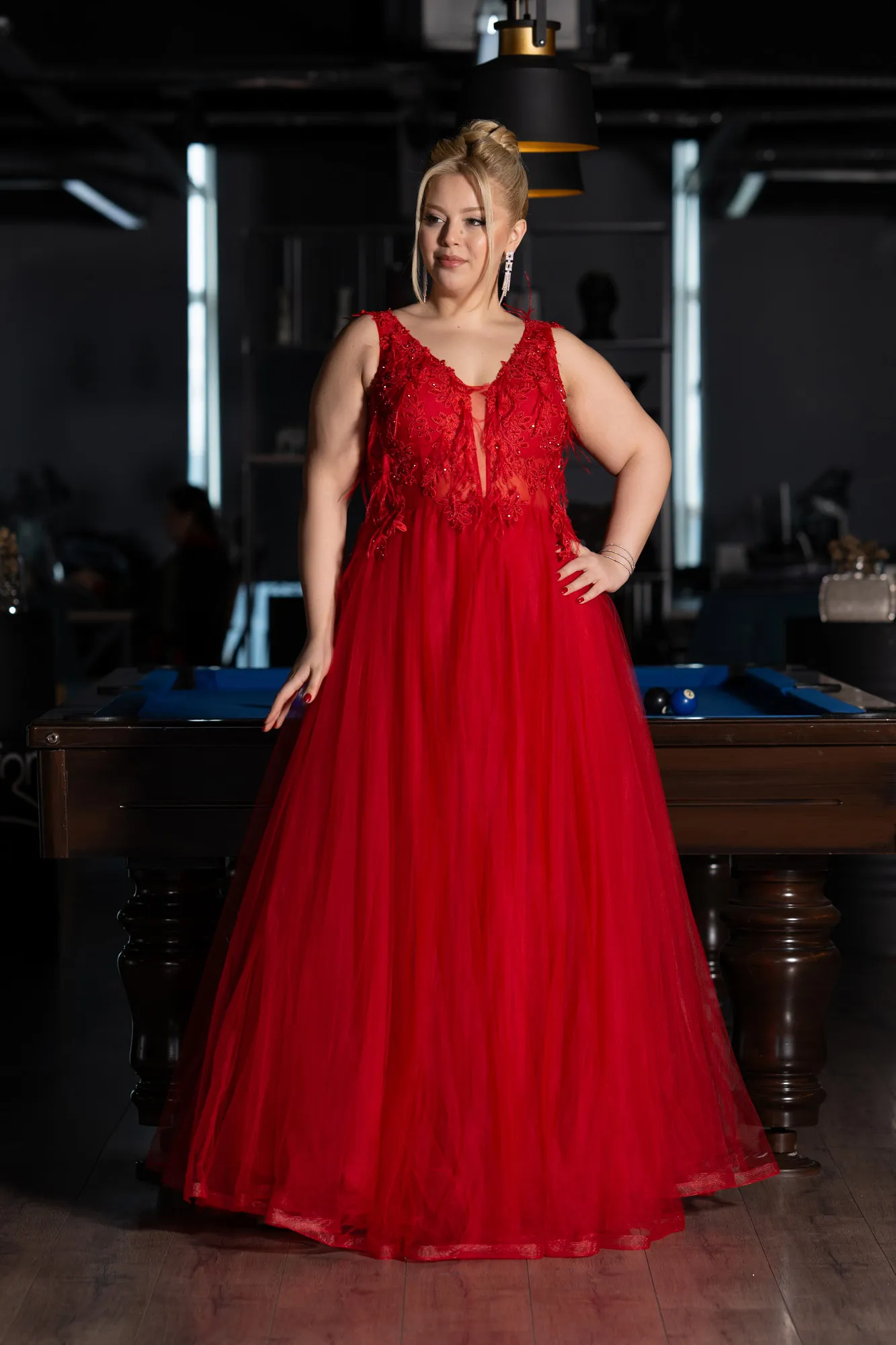 Red-Long Plus Size Engagement Dress ABU3719