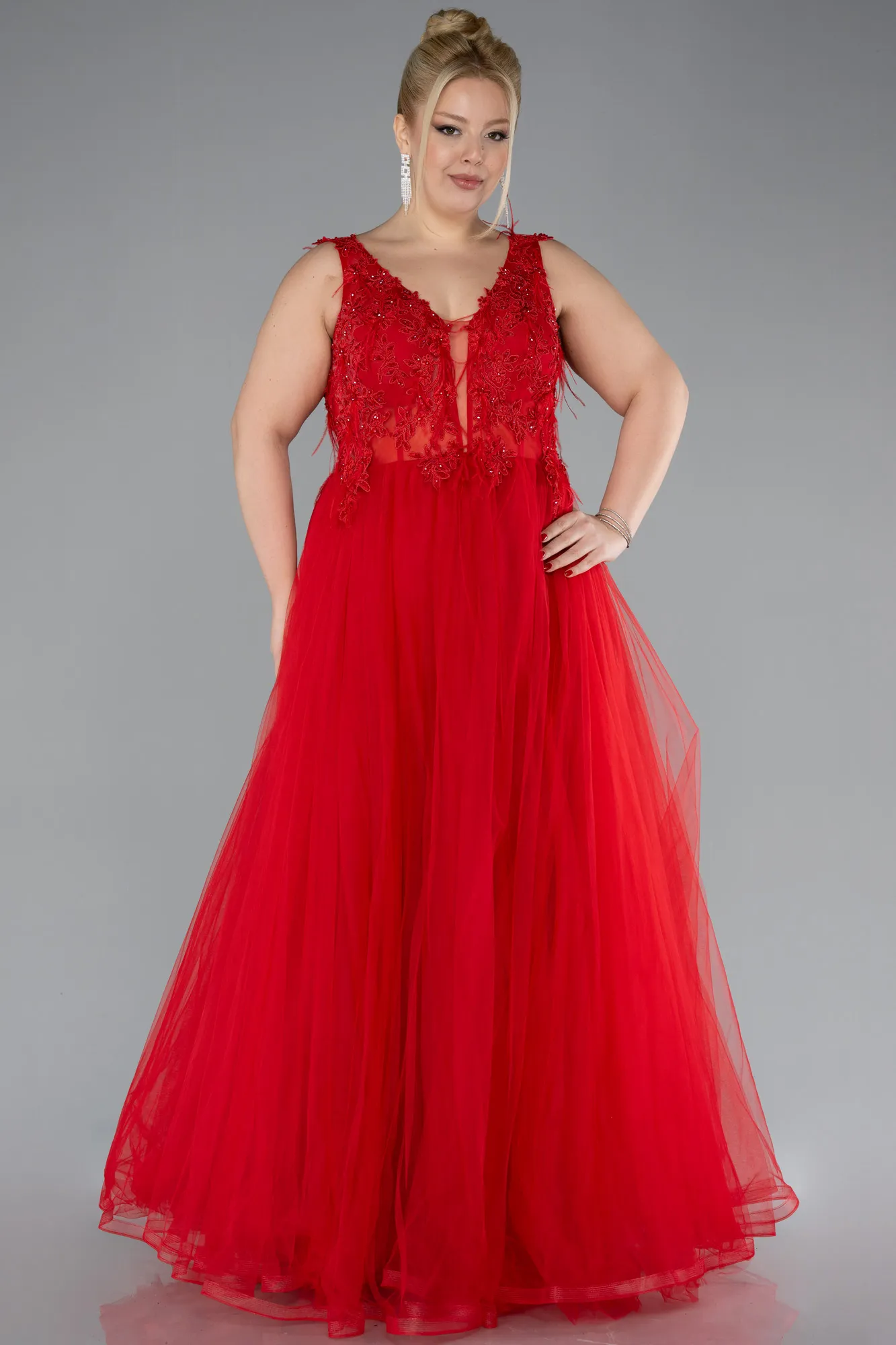 Red-Long Plus Size Engagement Dress ABU3719