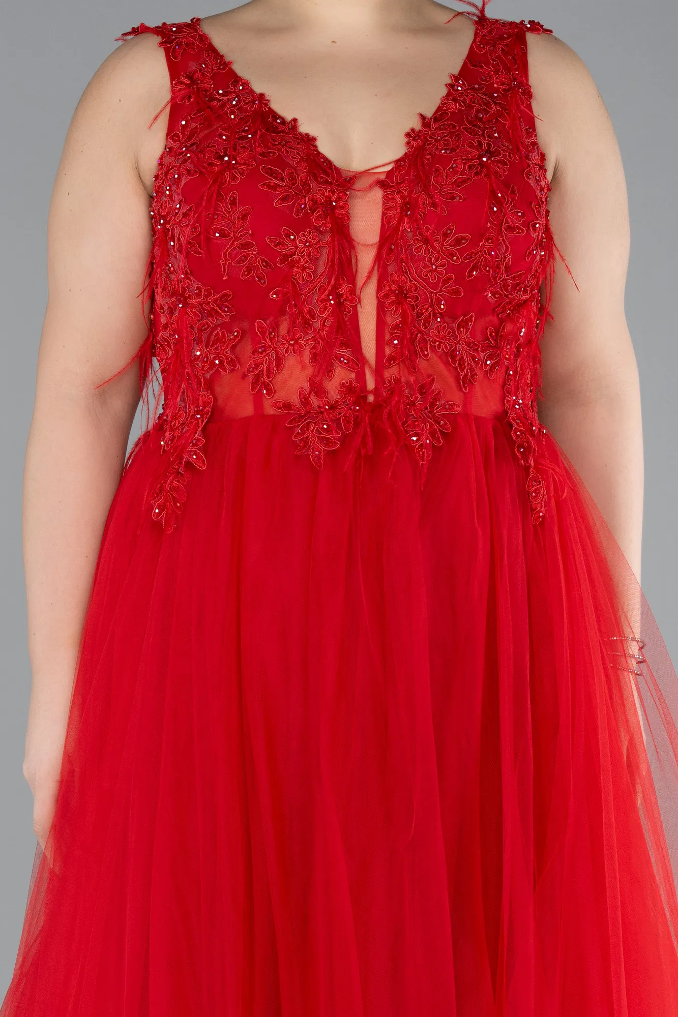 Red-Long Plus Size Engagement Dress ABU3719