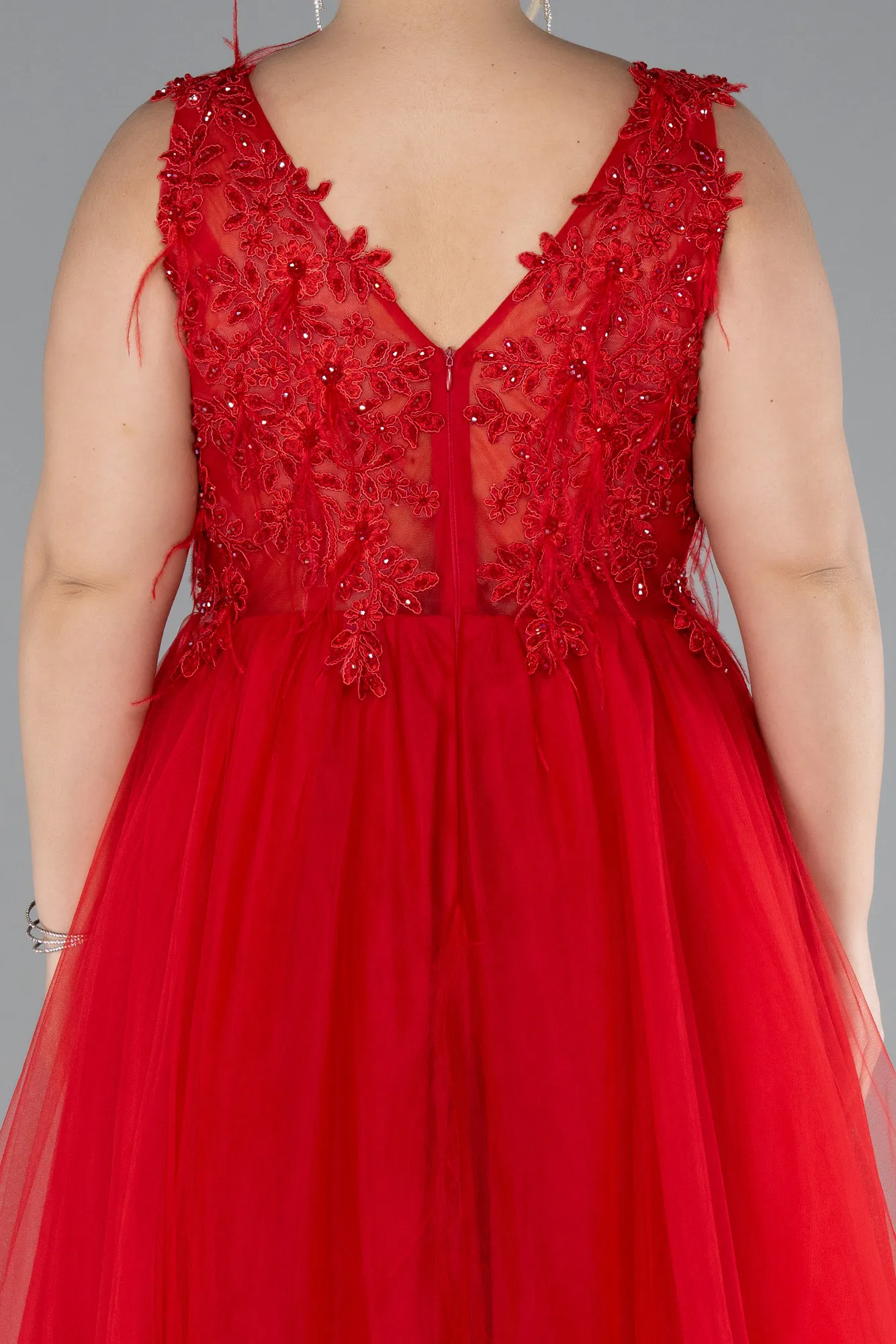 Red-Long Plus Size Engagement Dress ABU3719