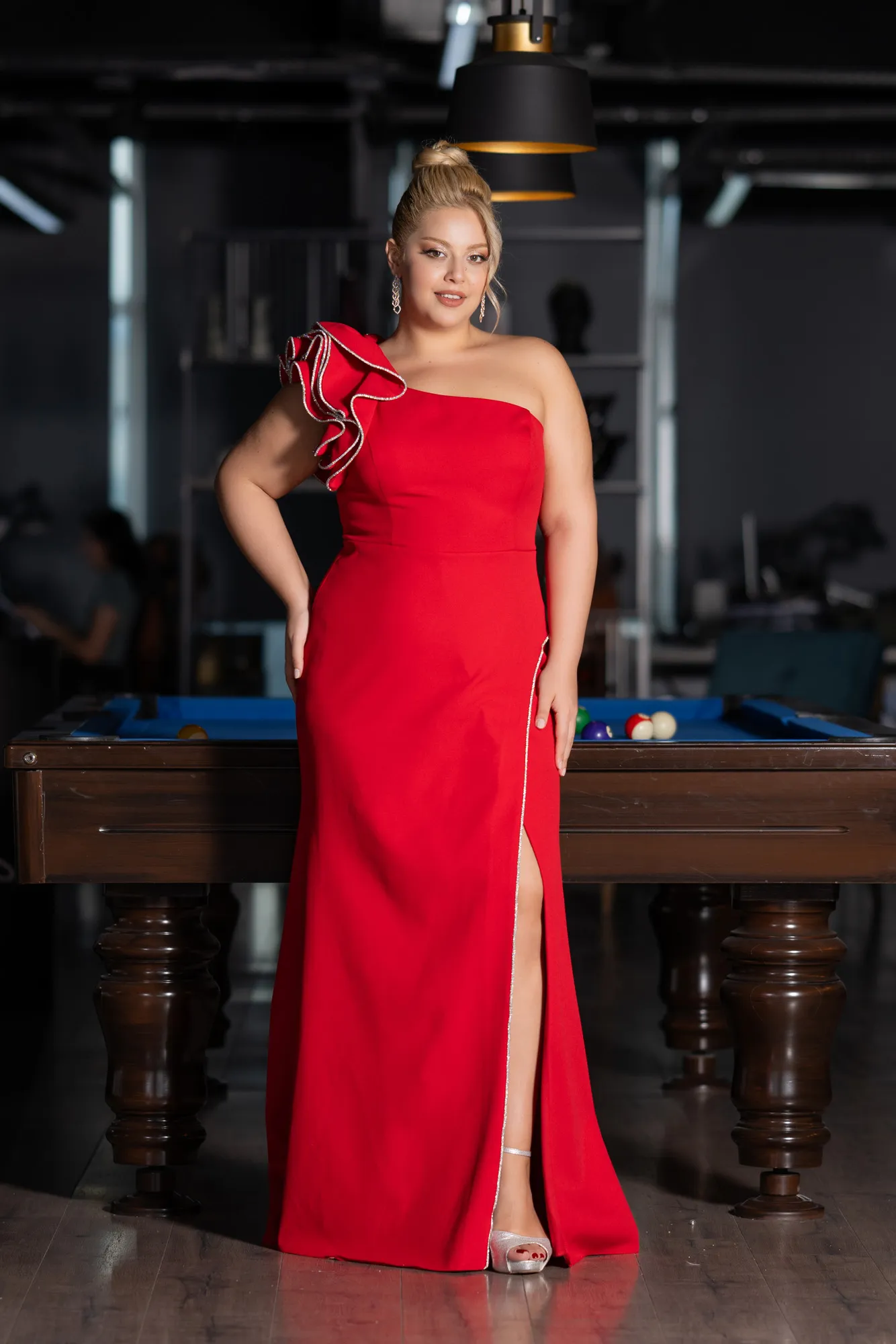 Red-Long Plus Size Engagement Dress ABU3911