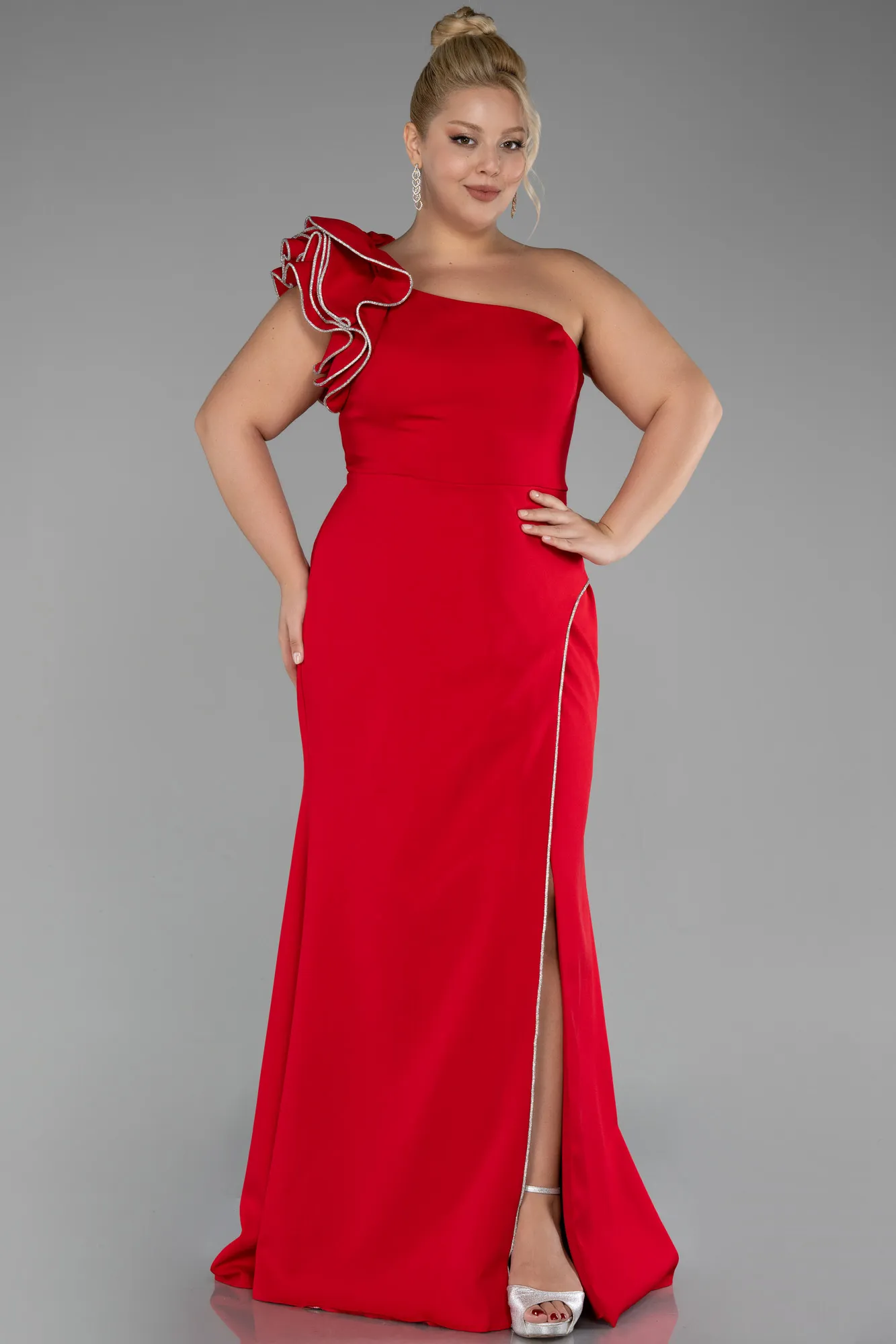 Red-Long Plus Size Engagement Dress ABU3911