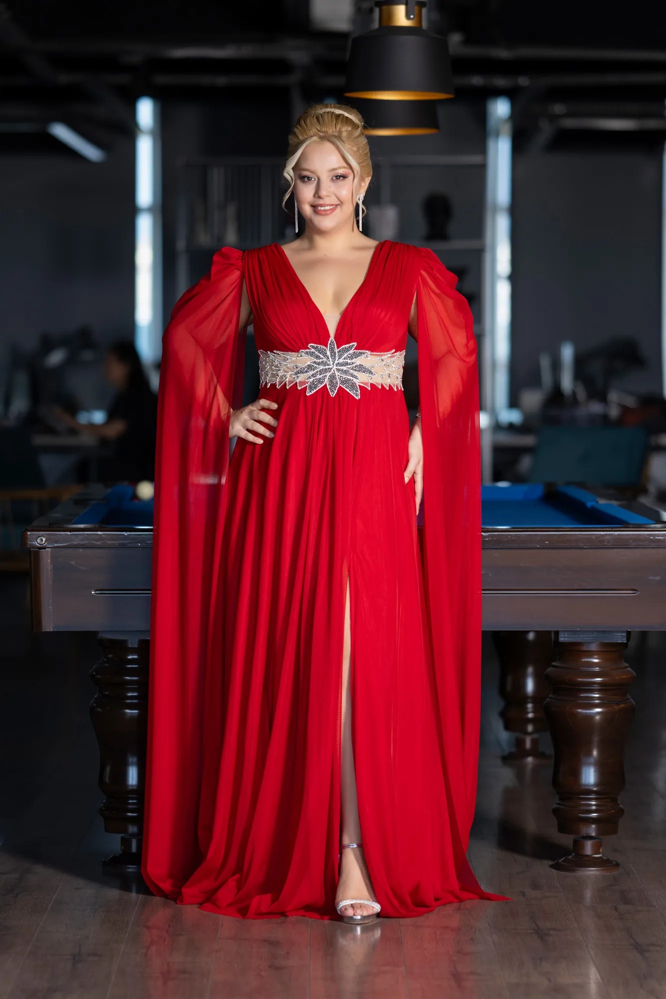 Red-Long Plus Size Engagement Dress ABU4259