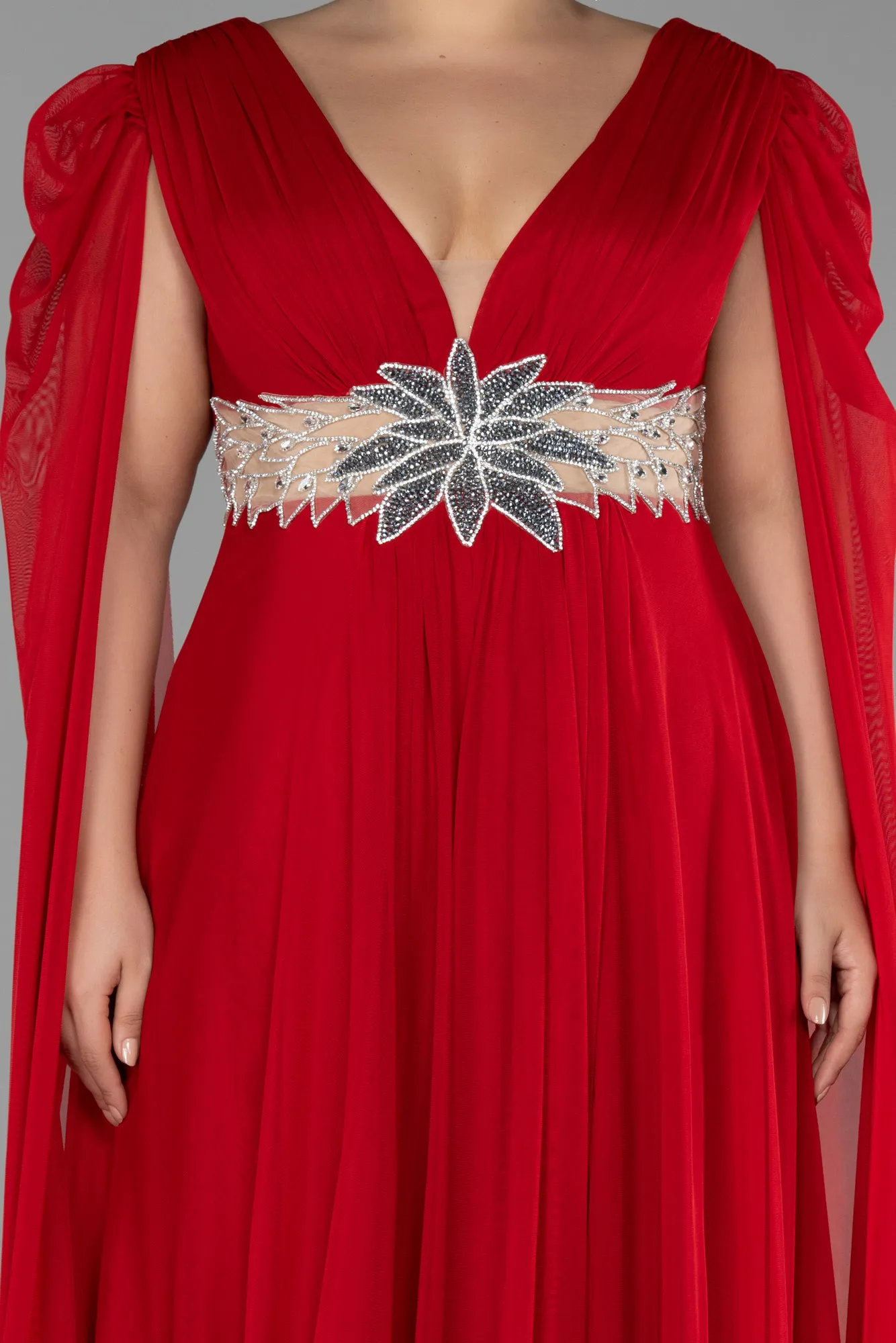 Red-Long Plus Size Engagement Dress ABU4259