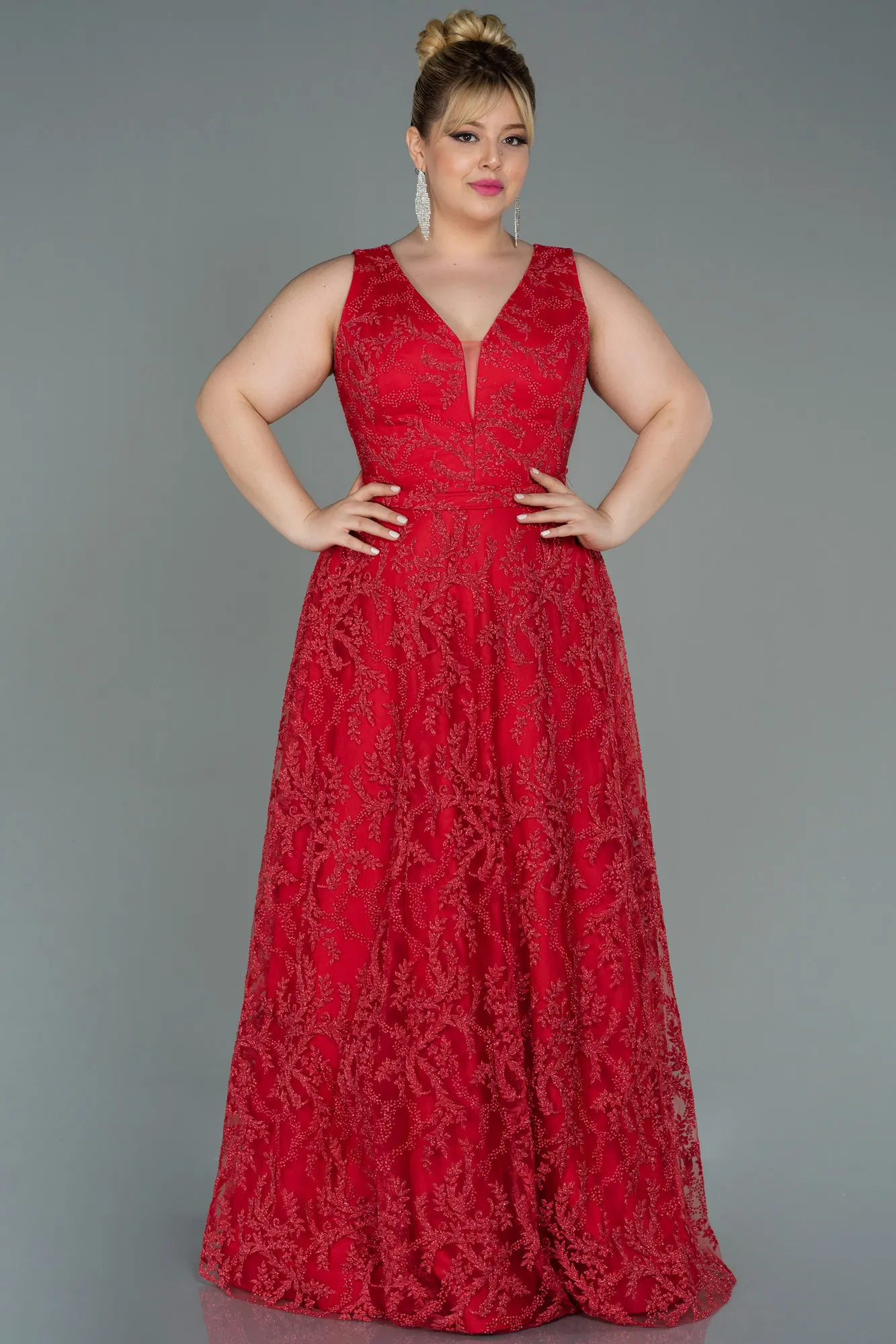 Red-Long Plus Size Evening Dress ABU2537