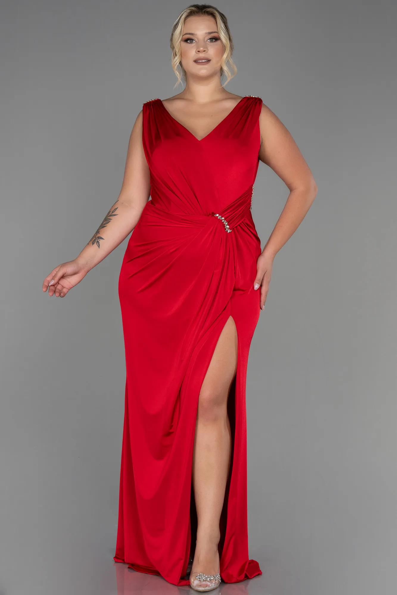Red-Long Plus Size Evening Dress ABU2931