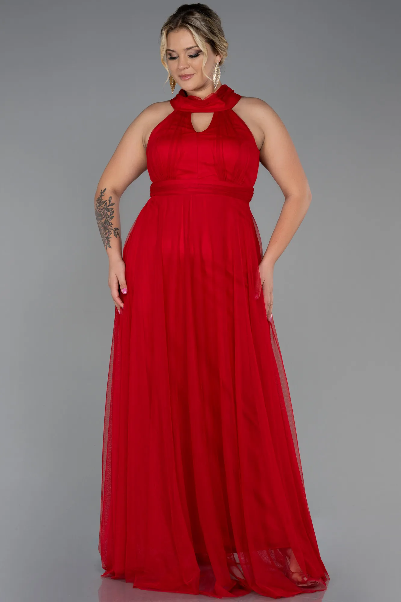 Red-Long Plus Size Evening Dress ABU3253