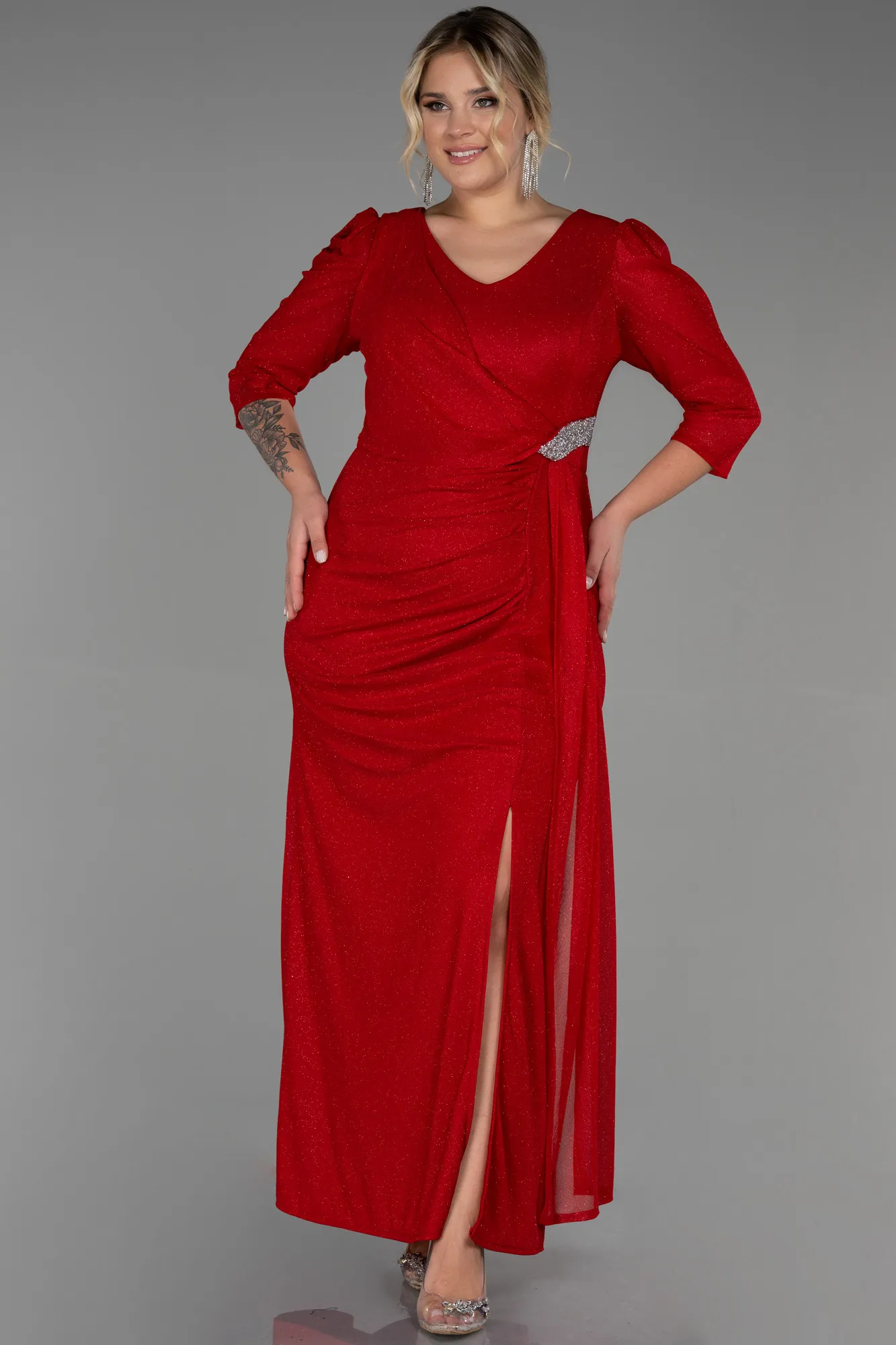 Red-Long Plus Size Evening Dress ABU3279