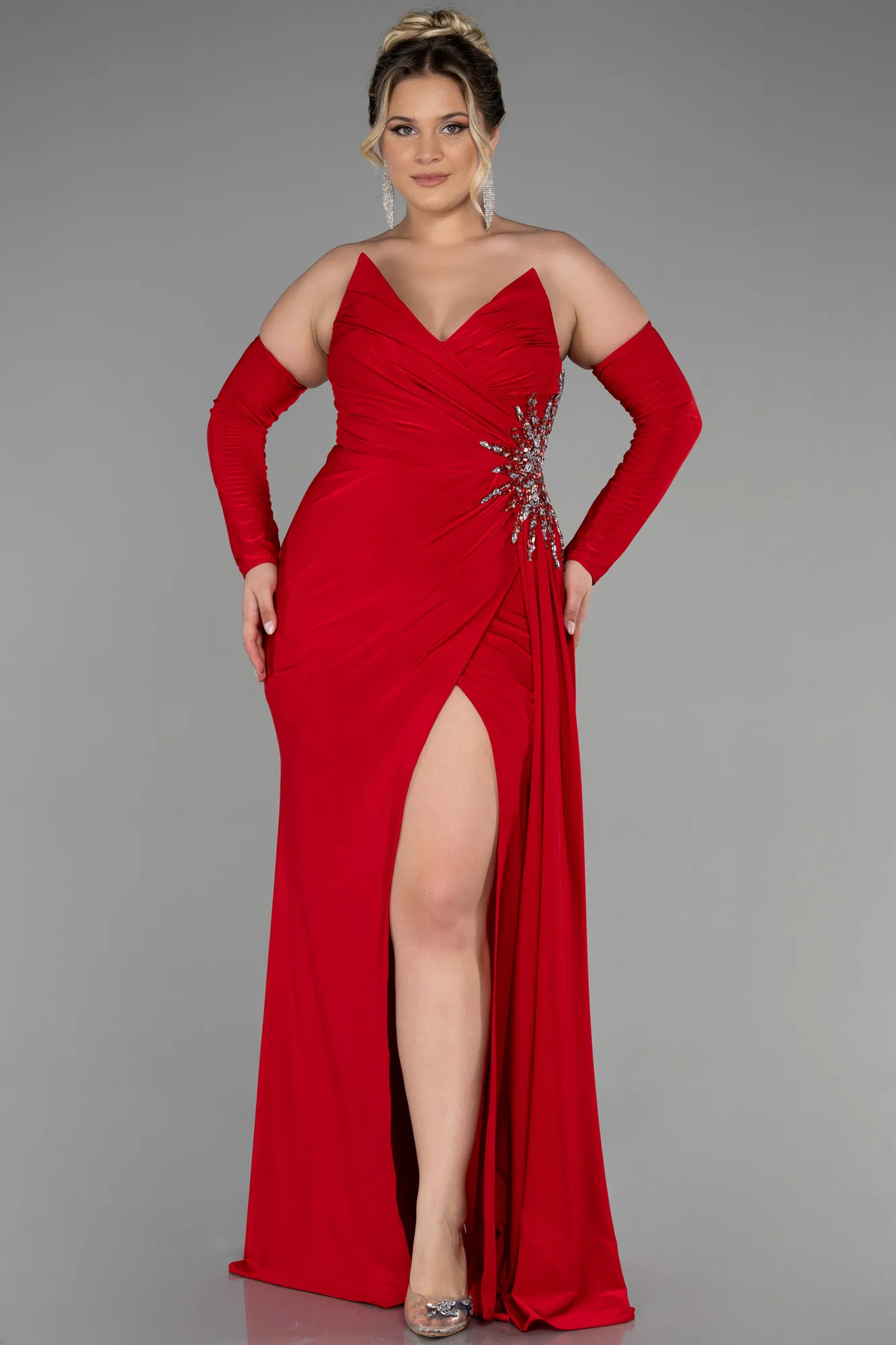 Red-Long Plus Size Evening Dress ABU3352