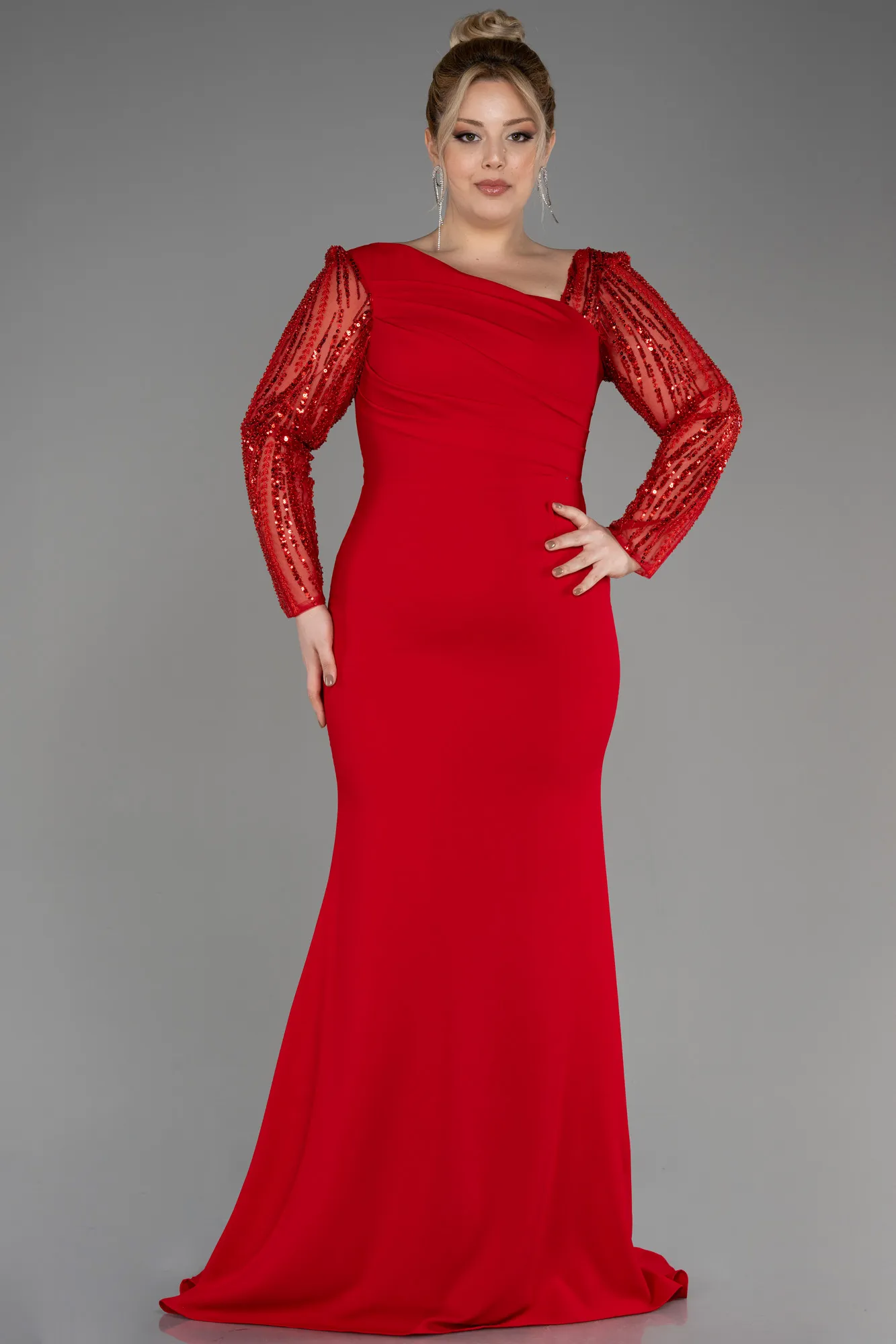 Red-Long Plus Size Wedding Dress ABU3713