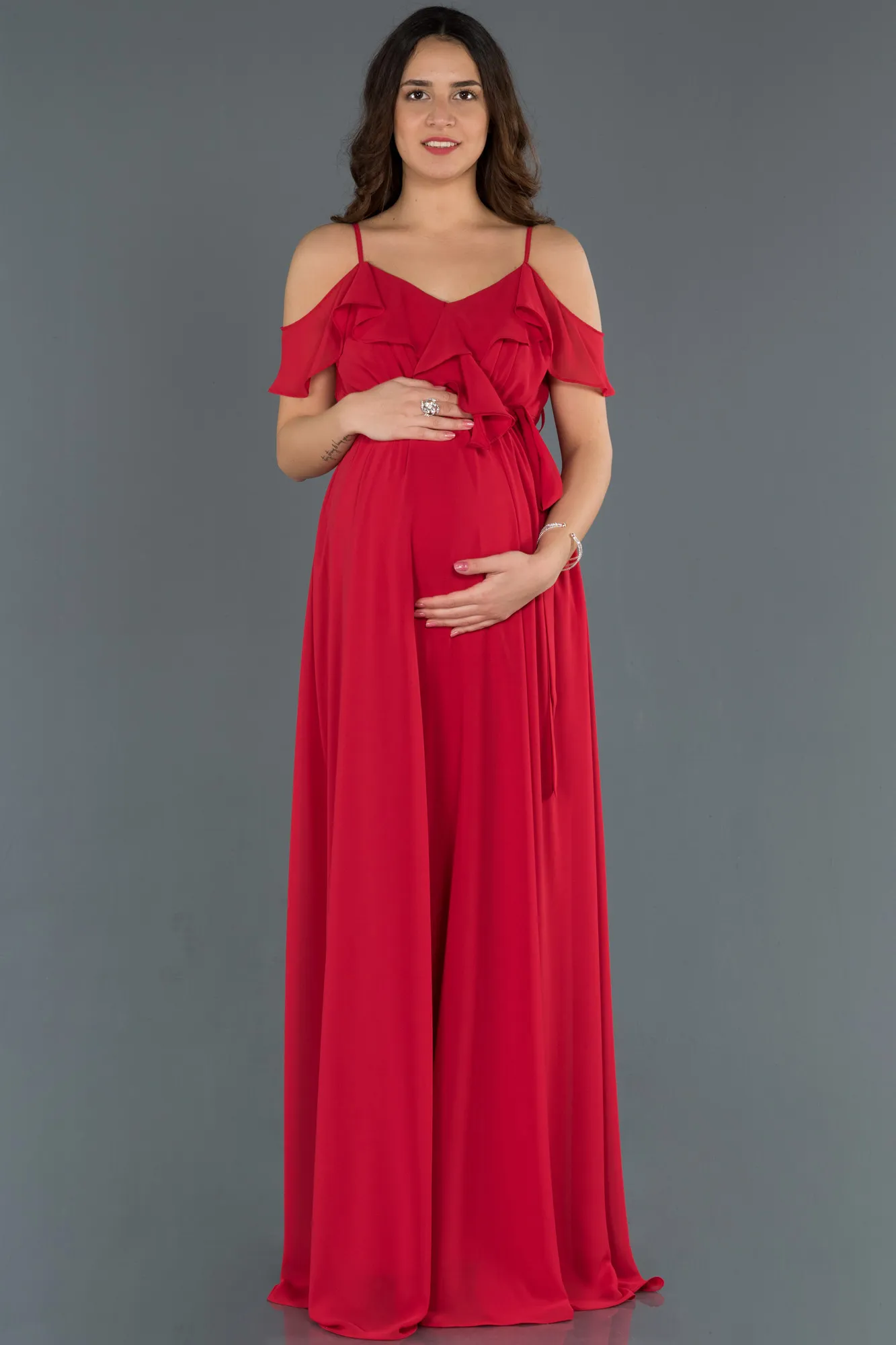 Red-Long Pregnancy Evening Dress ABU744