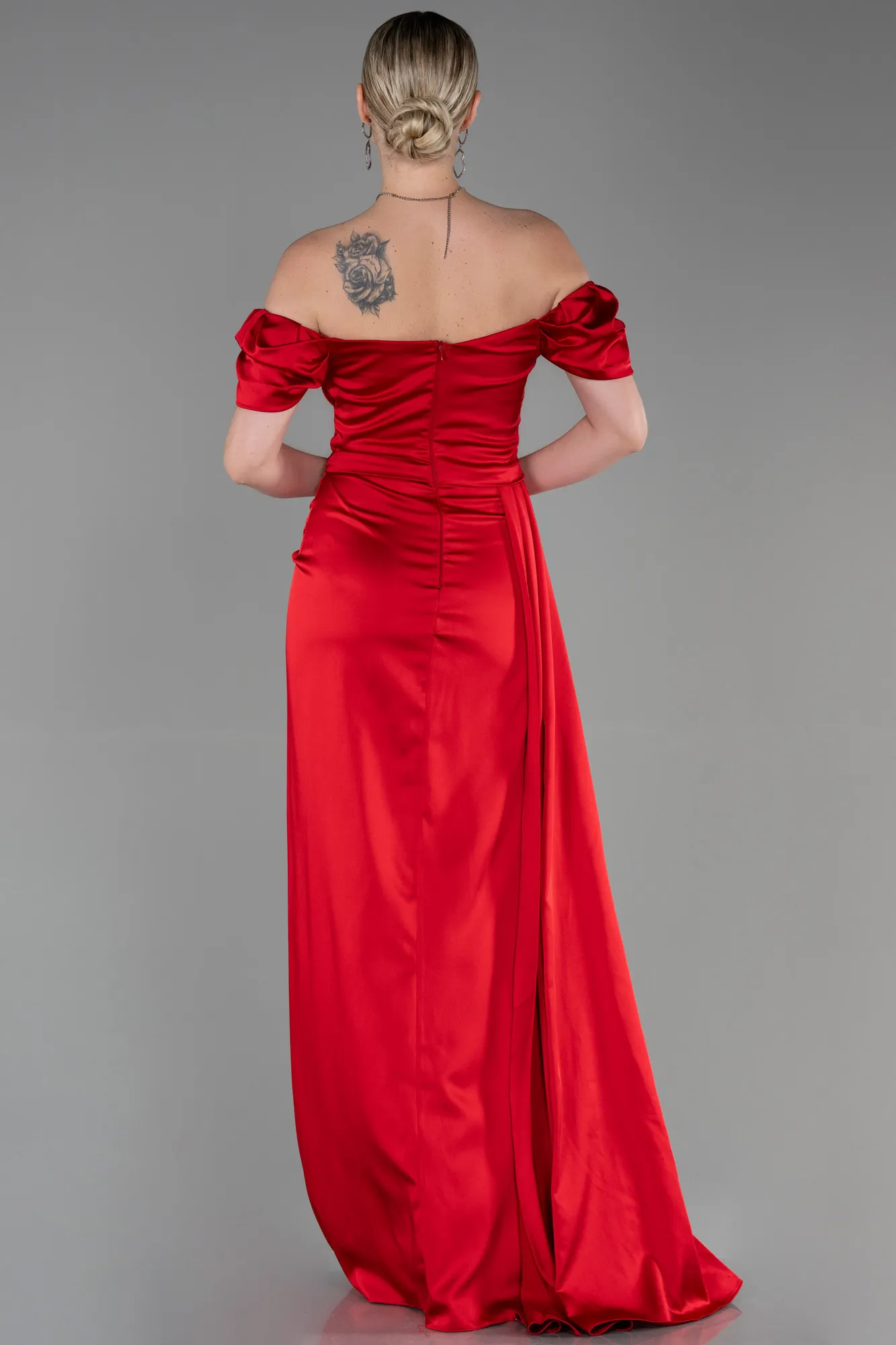 Red-Long Satin Engagement Dress ABU1606