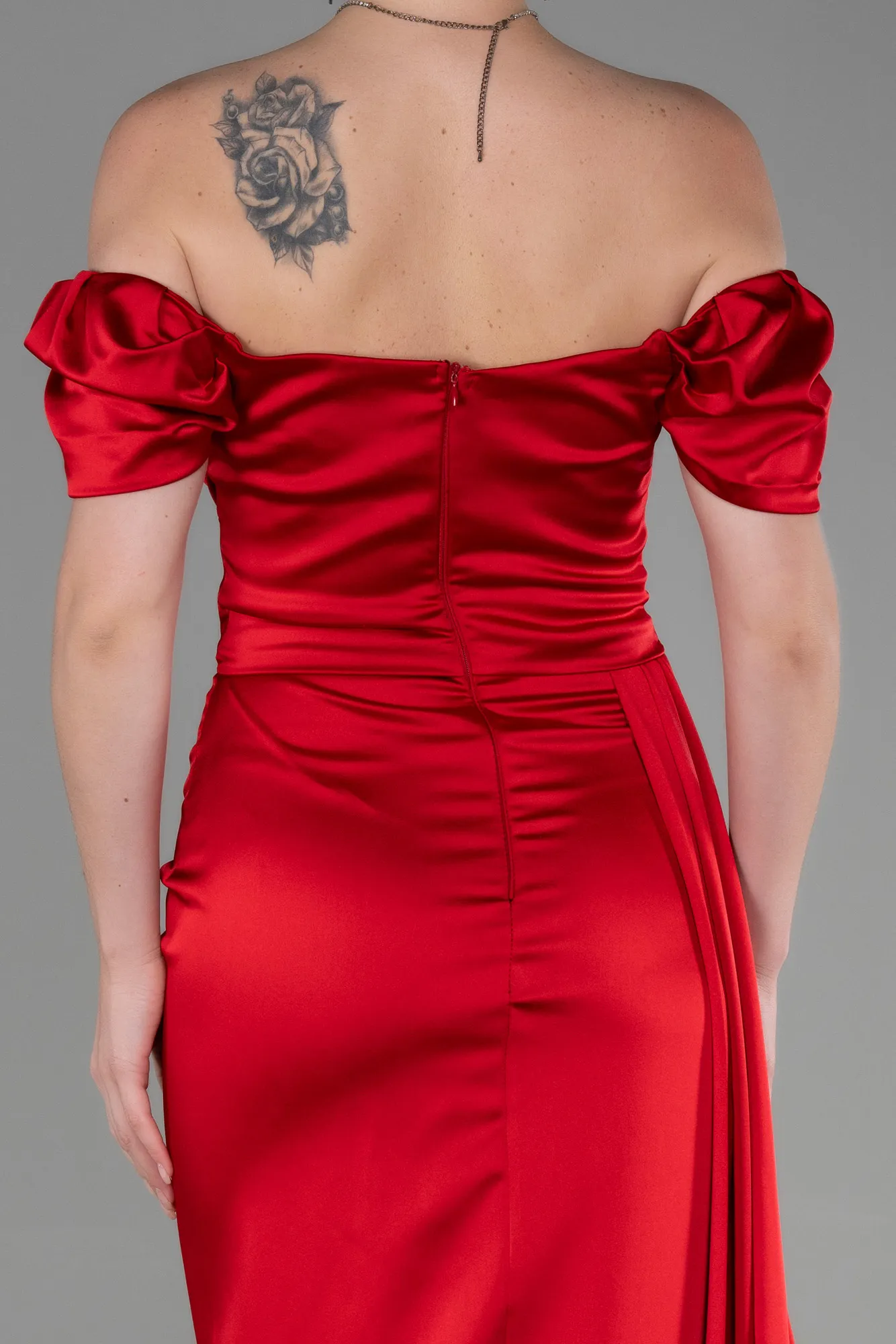 Red-Long Satin Engagement Dress ABU1606