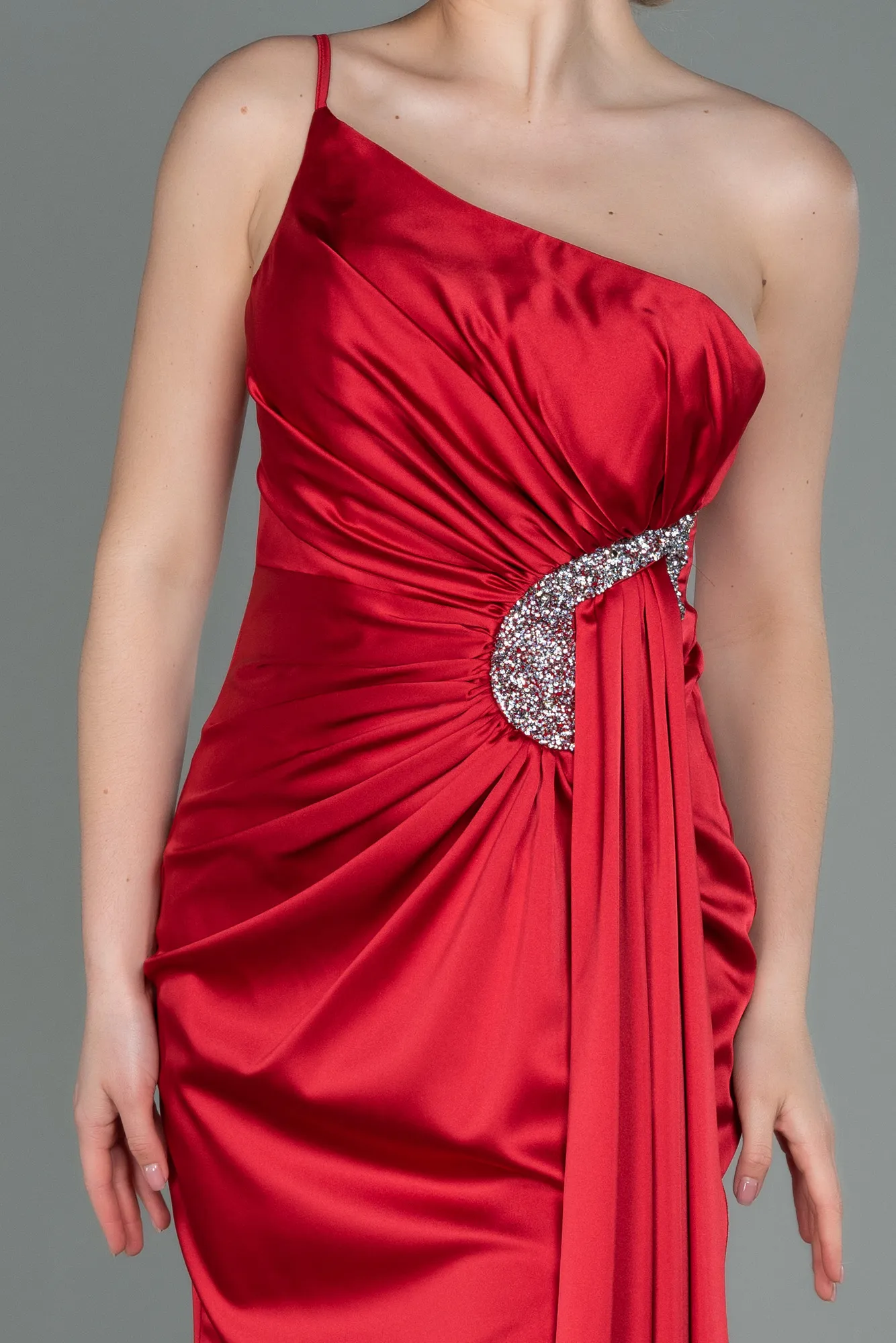 Red-Long Satin Engagement Dress ABU3088