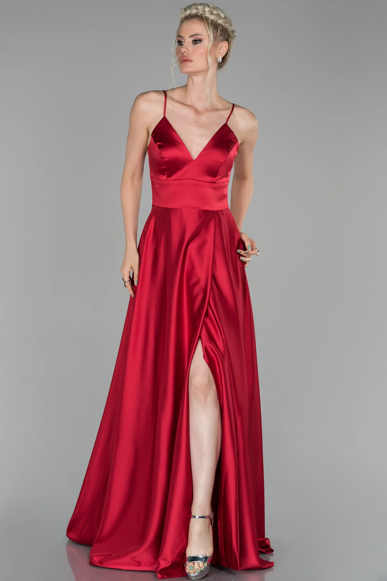 Red-Long Satin Evening Dress ABU1458