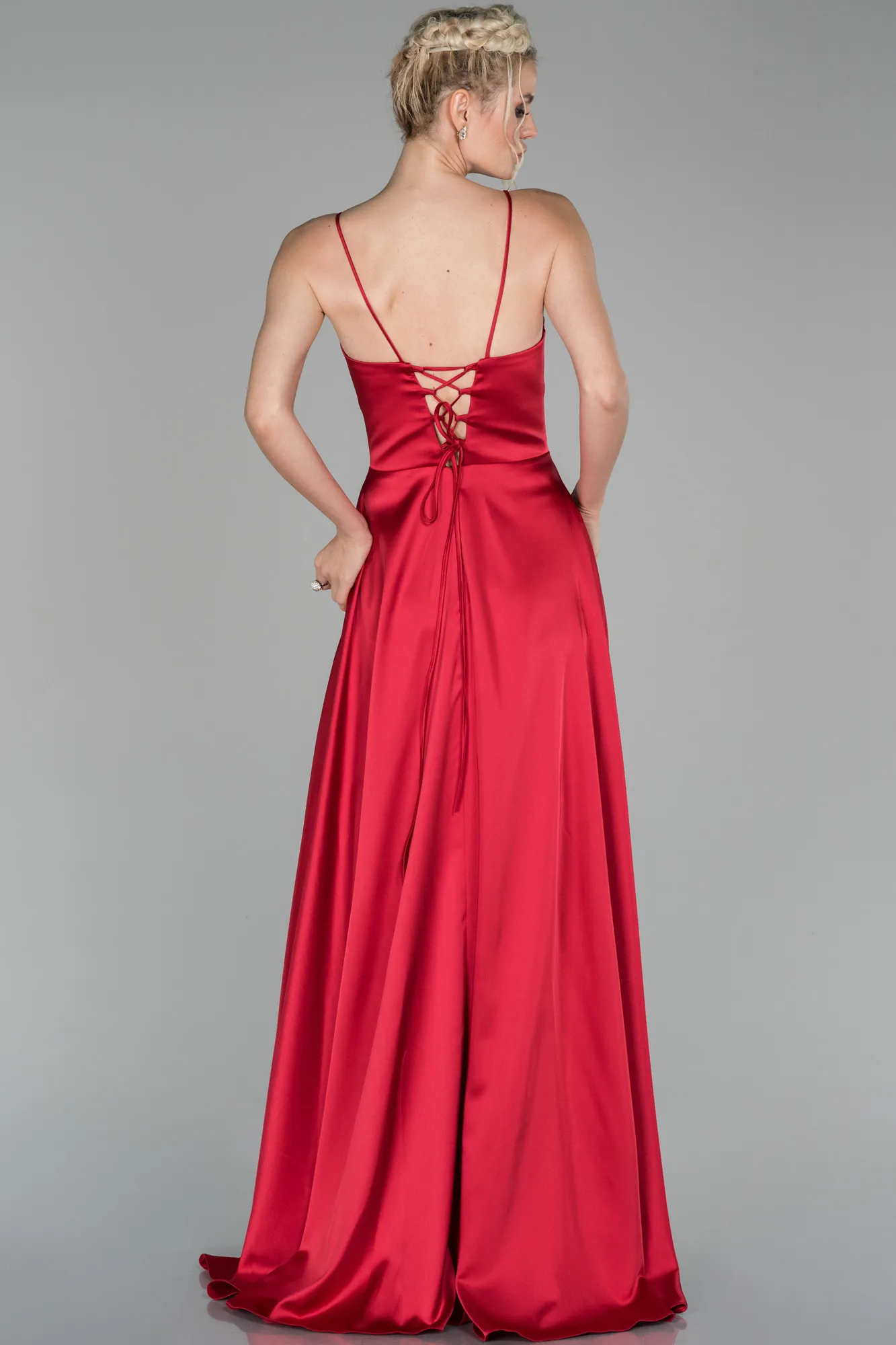 Red-Long Satin Evening Dress ABU1458