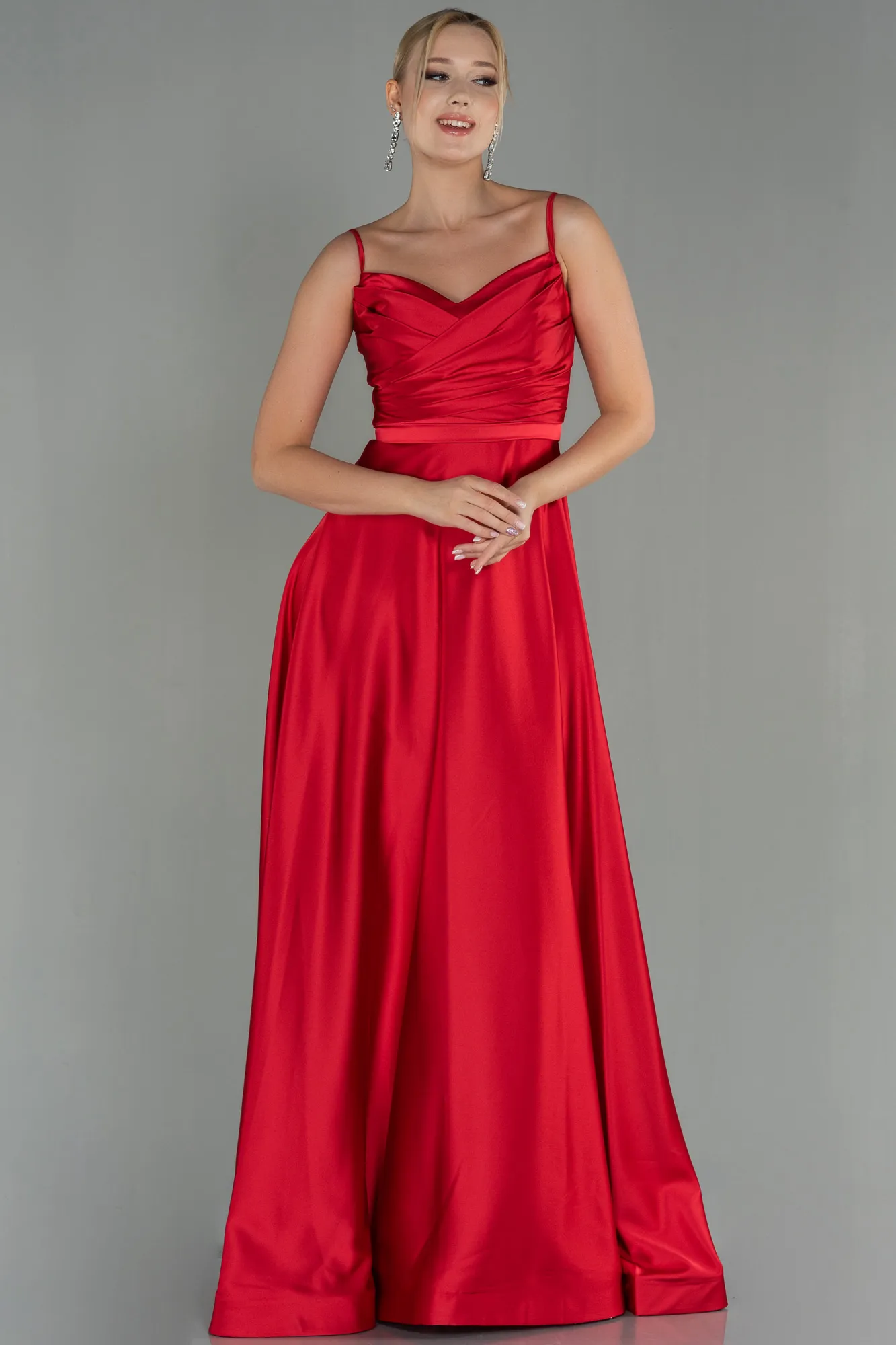 Red-Long Satin Evening Dress ABU1601