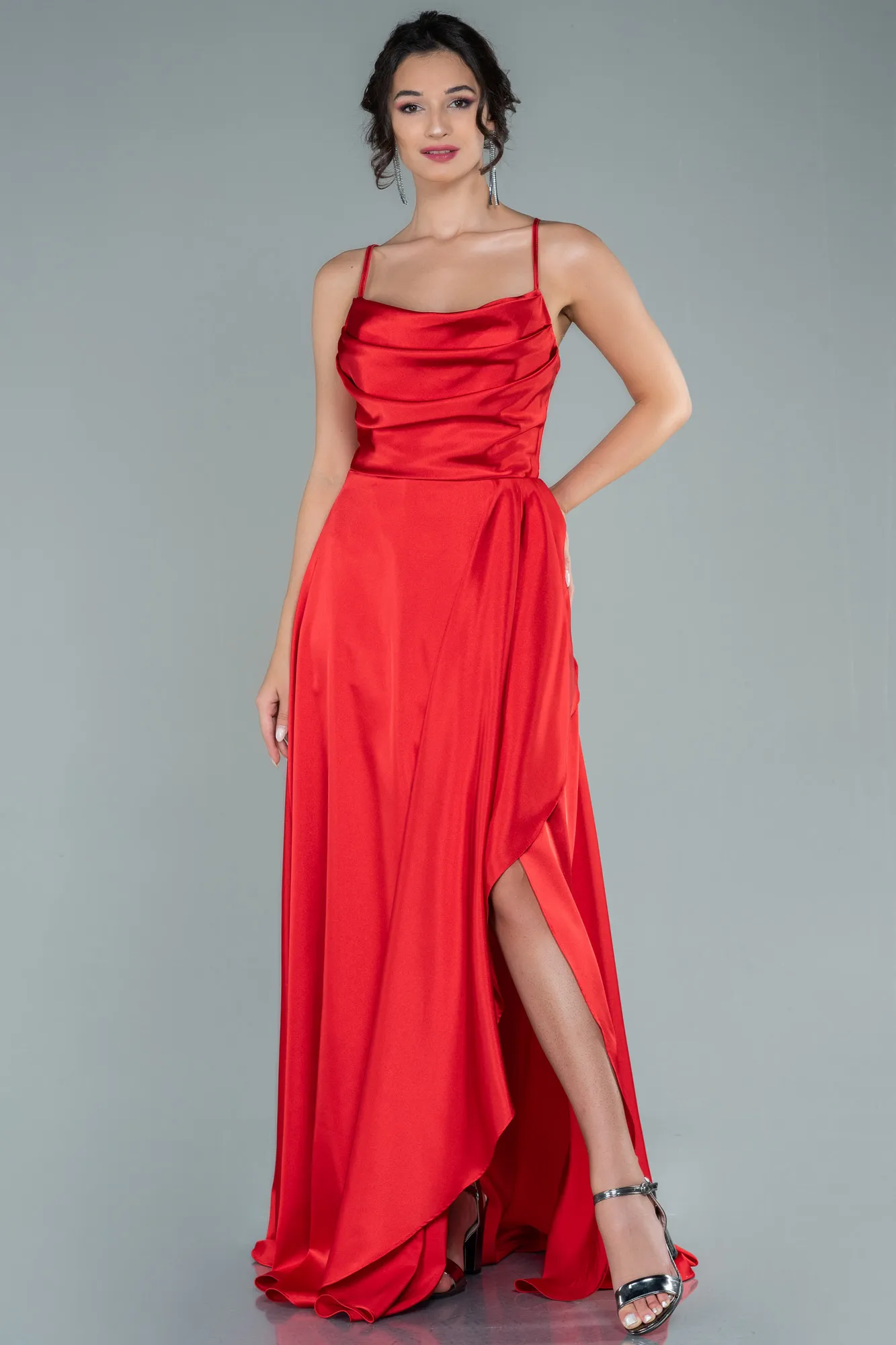 Red-Long Satin Evening Dress ABU1843