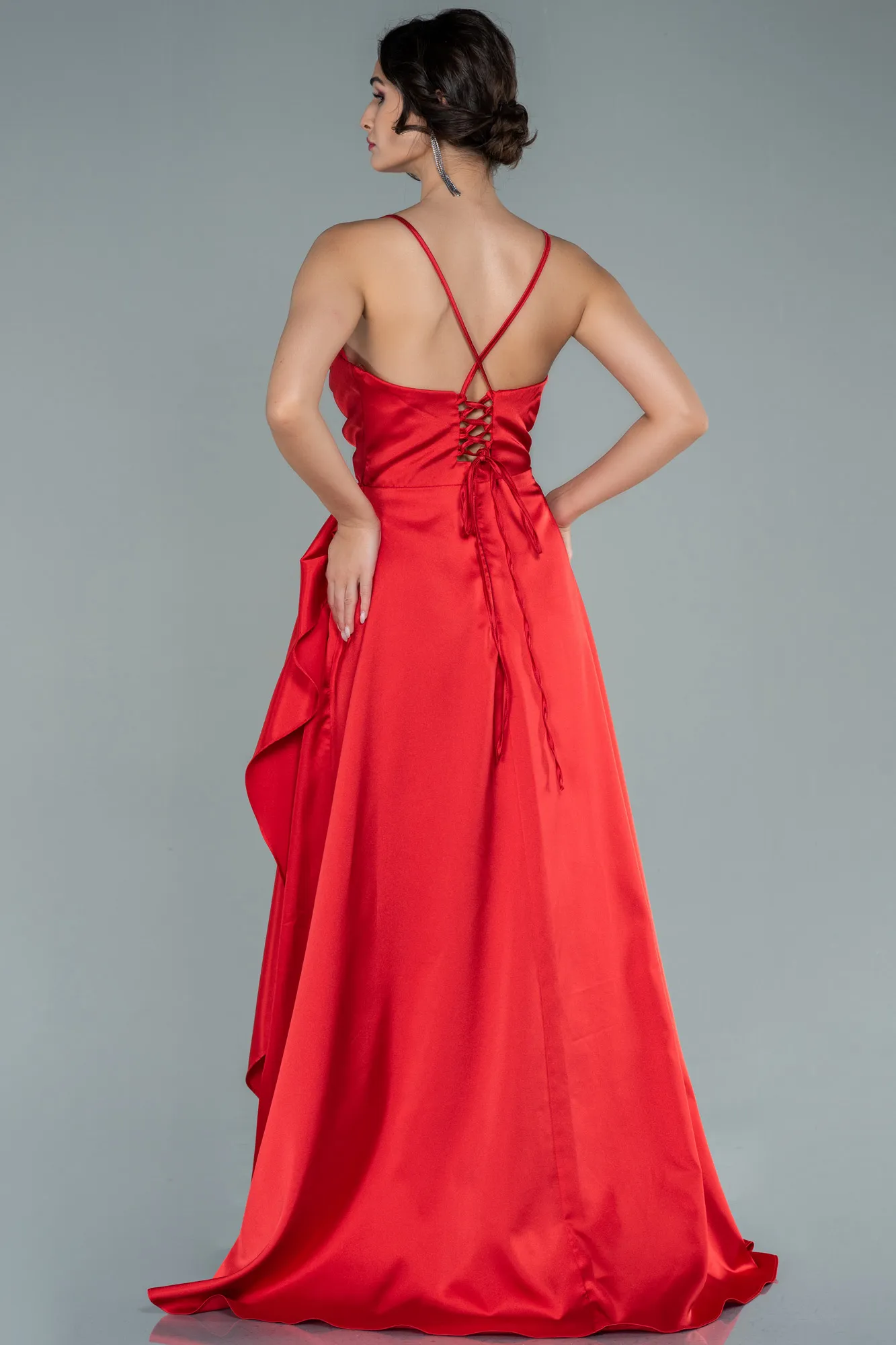 Red-Long Satin Evening Dress ABU1843